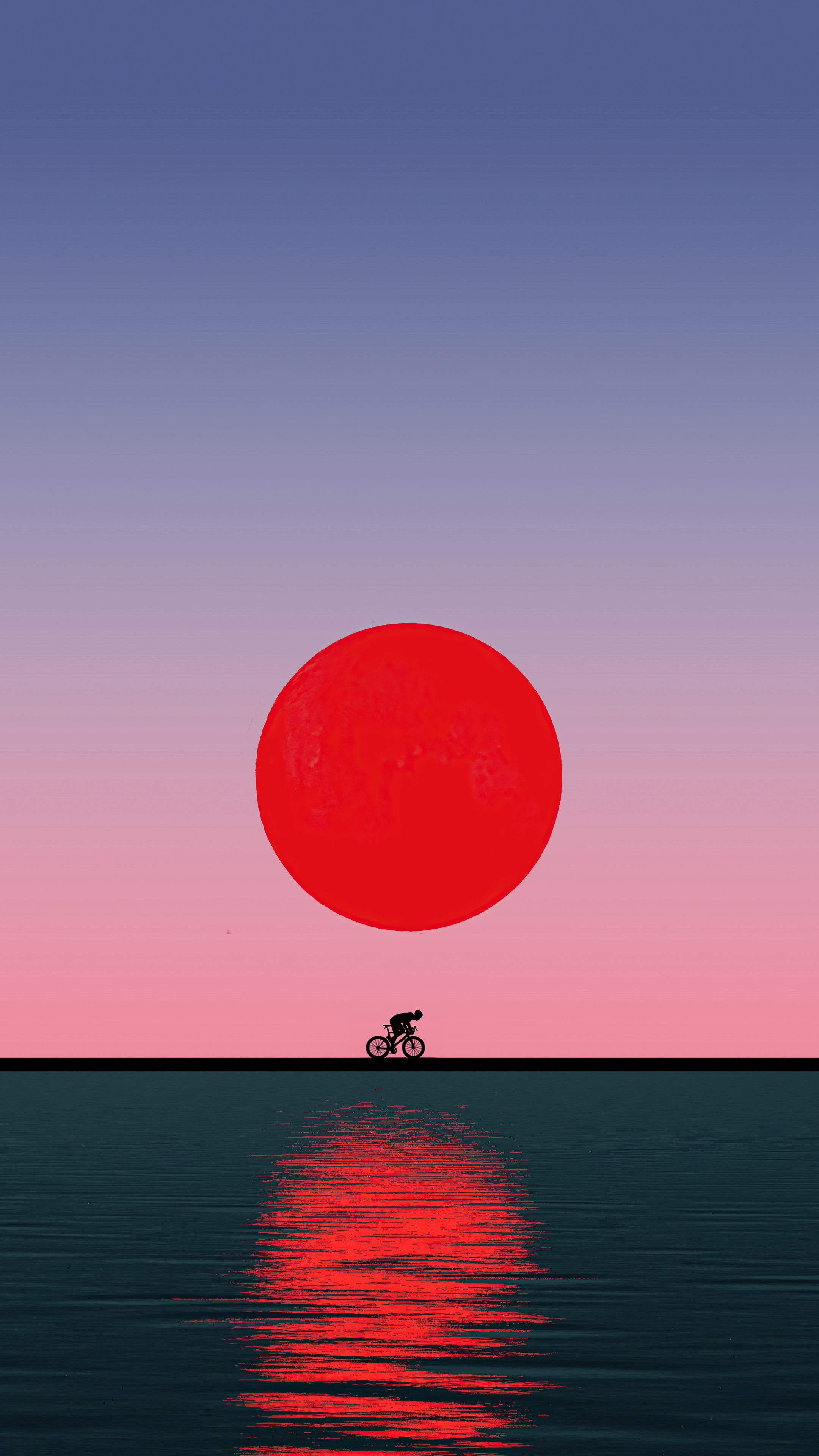 Minimalist artwork of a cyclist at sunset HD Phone Wallpaper