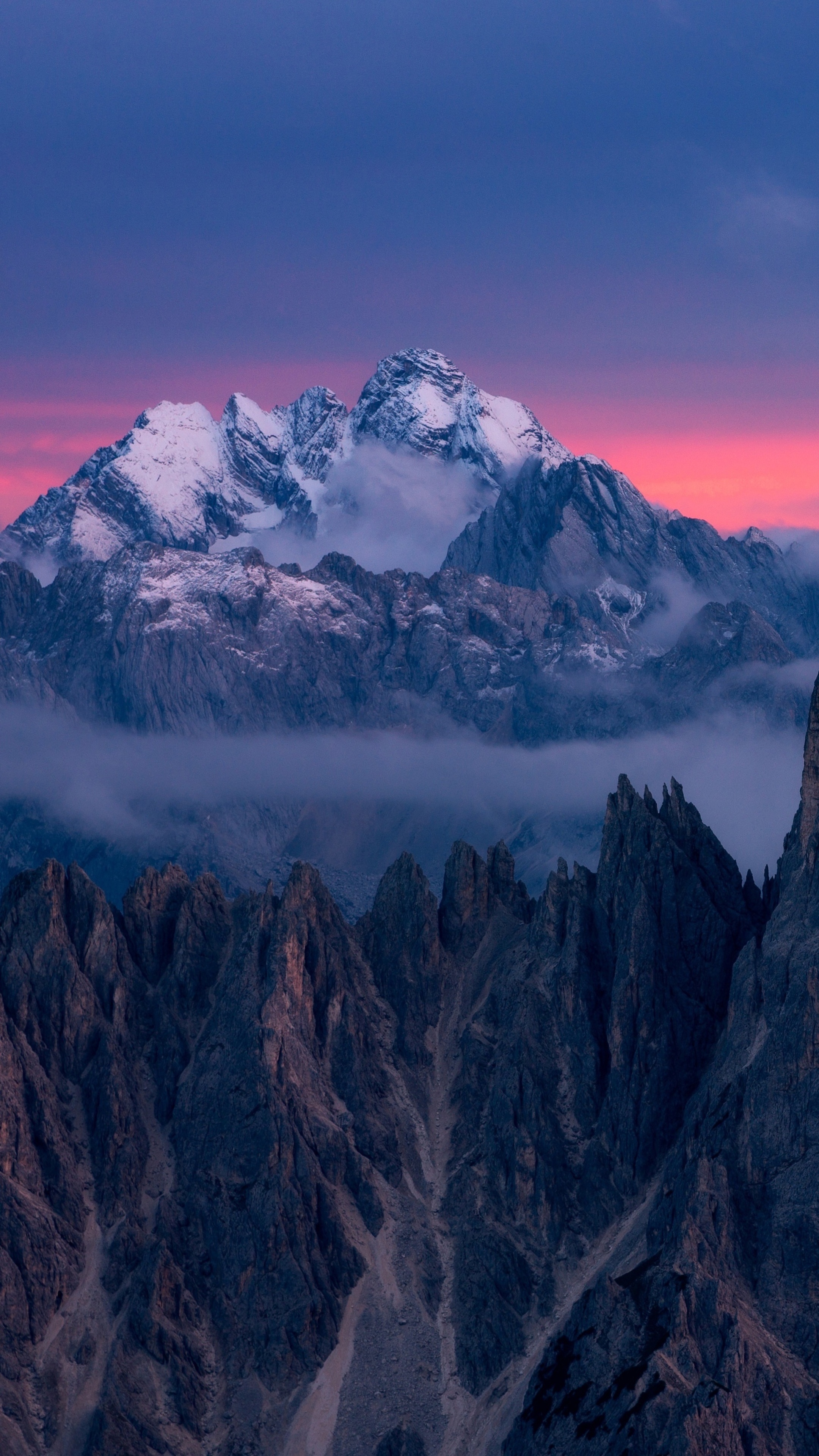 Snow-capped mountains at sunset with clouds HD Phone Wallpaper