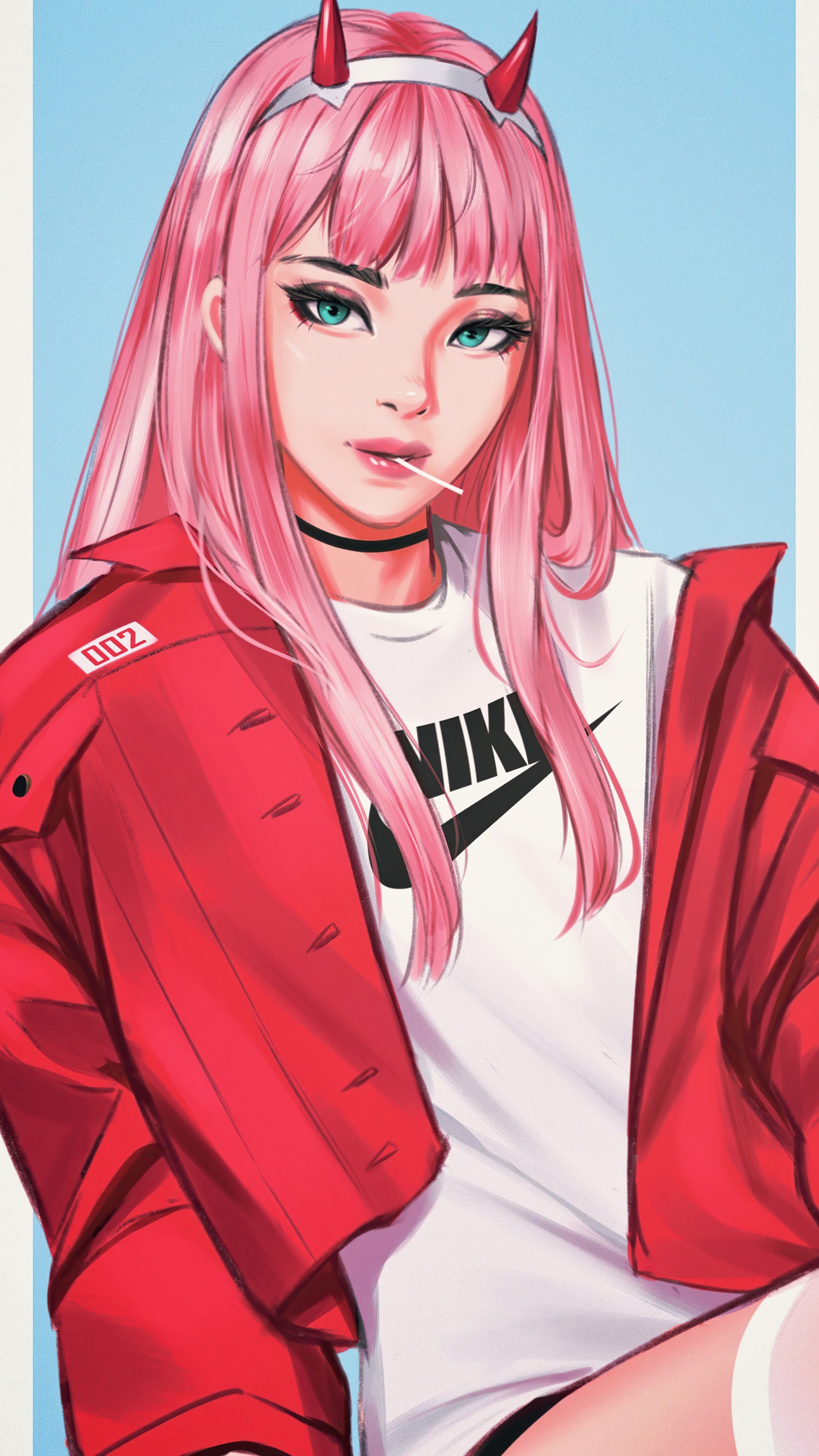 Zero Two from Darling in the Franxx wearing Nike HD Phone Wallpaper