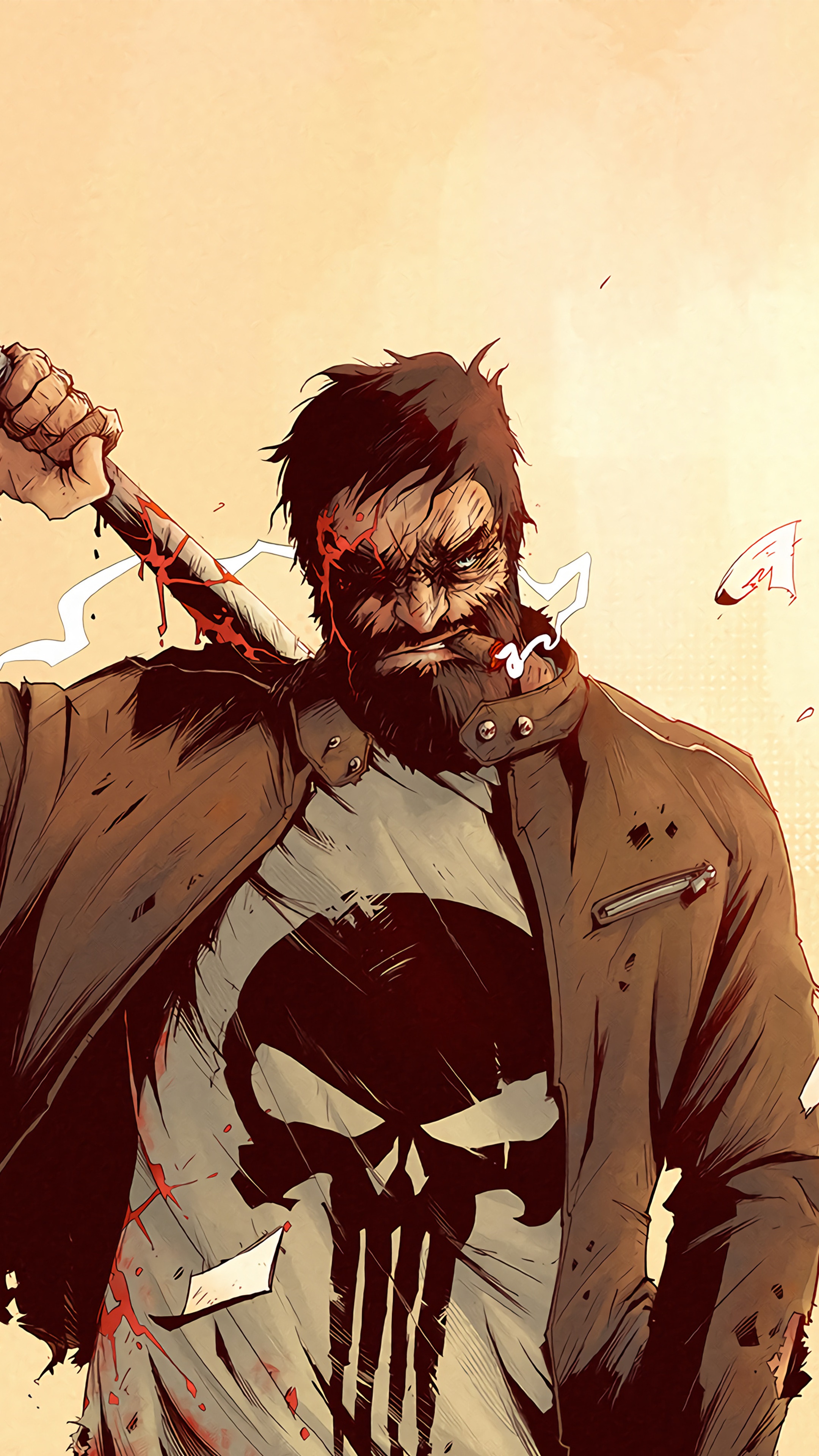 The Punisher with a bloody weapon HD Phone Wallpaper