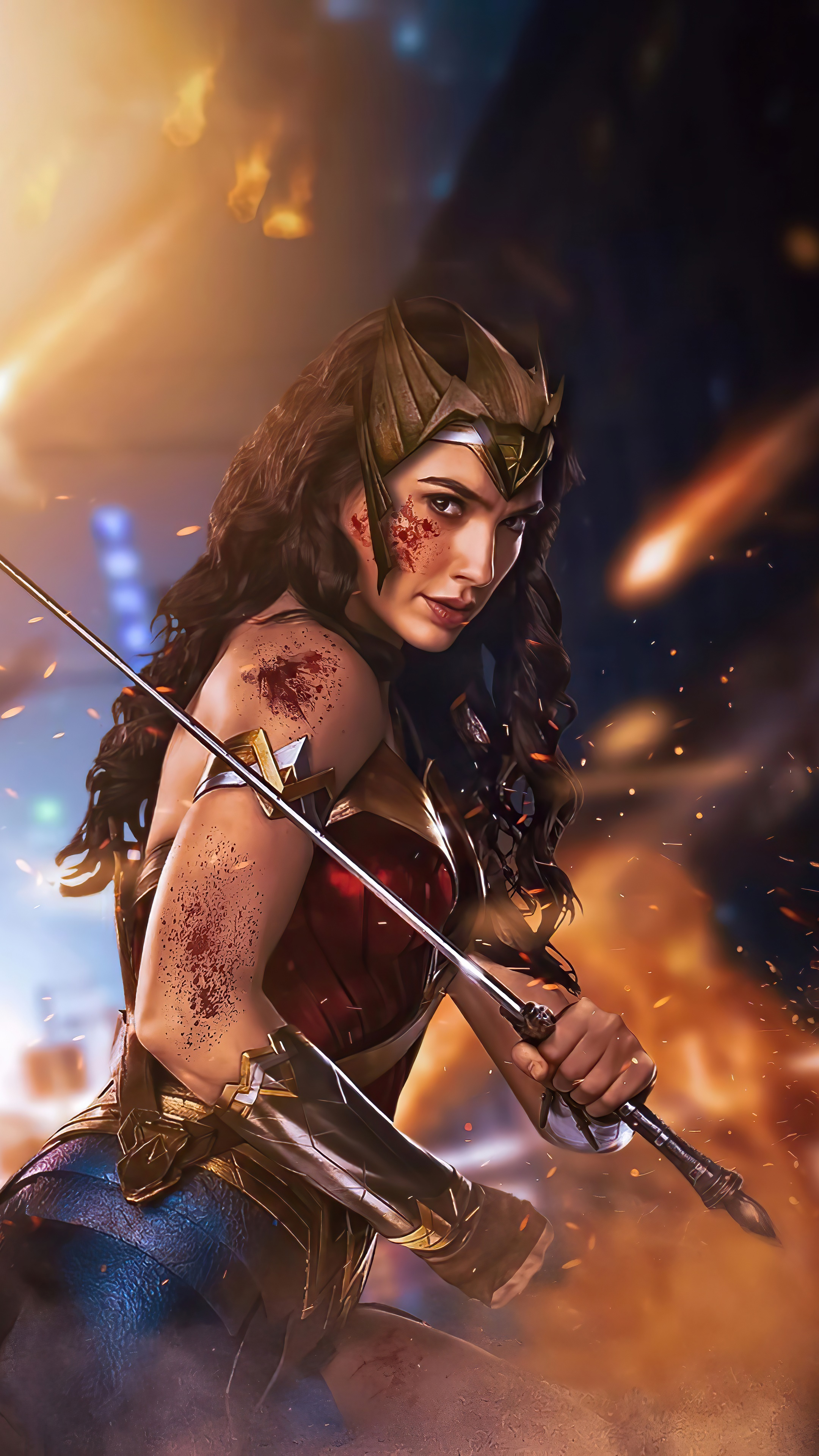 Wonder Woman with sword and shield HD Phone Wallpaper