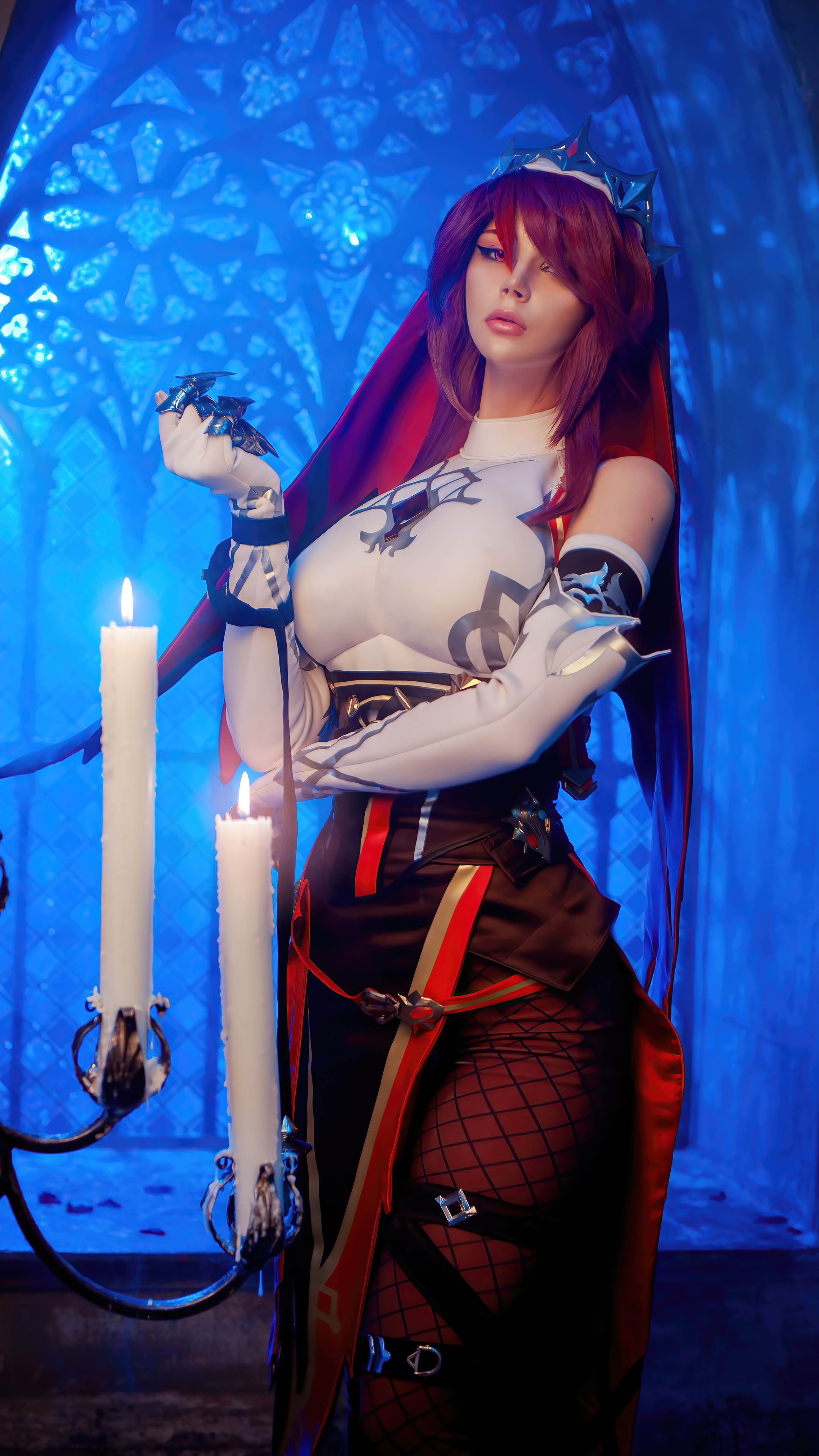 Rosaria from Genshin Impact cosplay with candles HD Phone Wallpaper