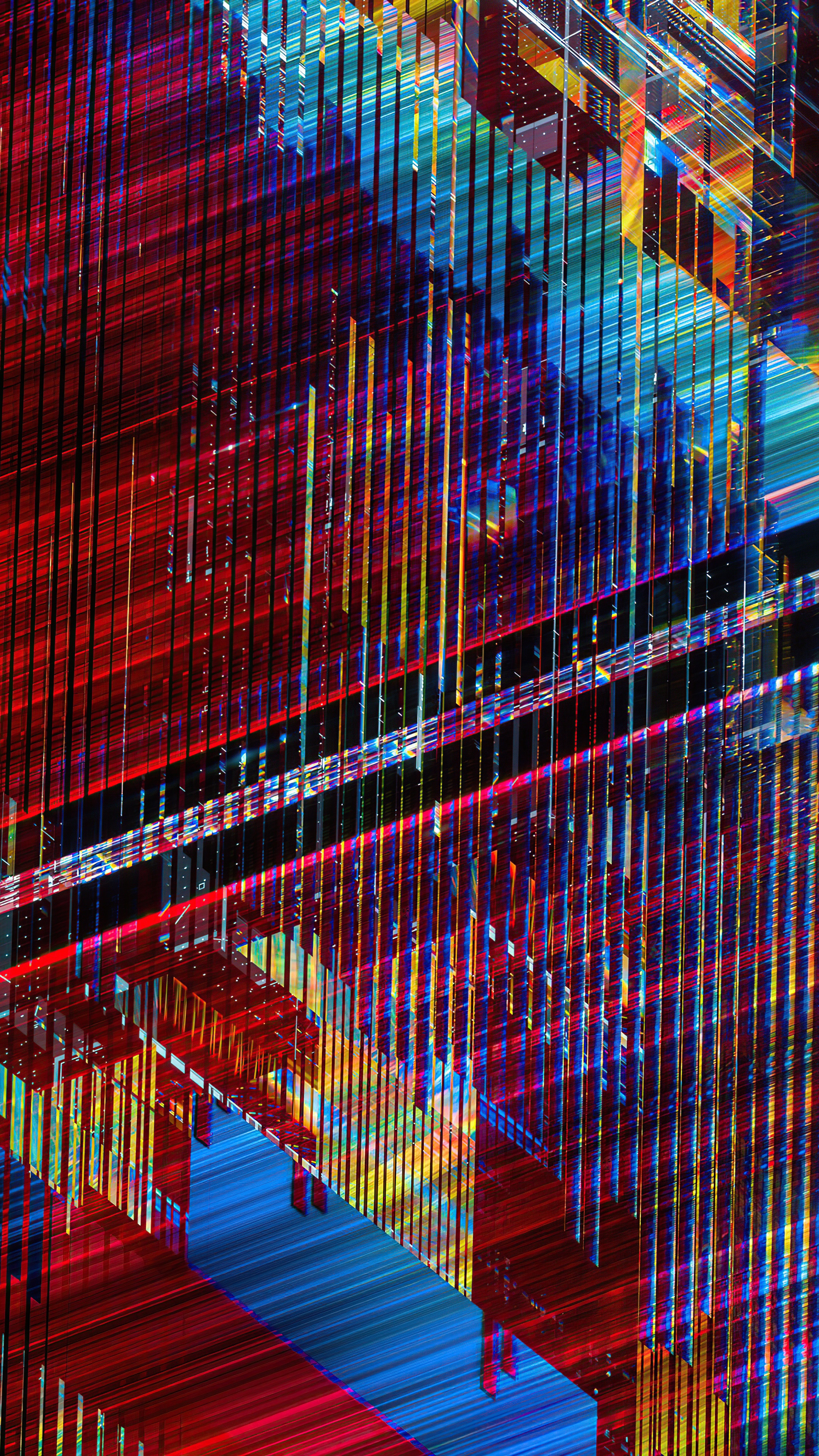 Abstract digital art with red and blue lines HD Phone Wallpaper
