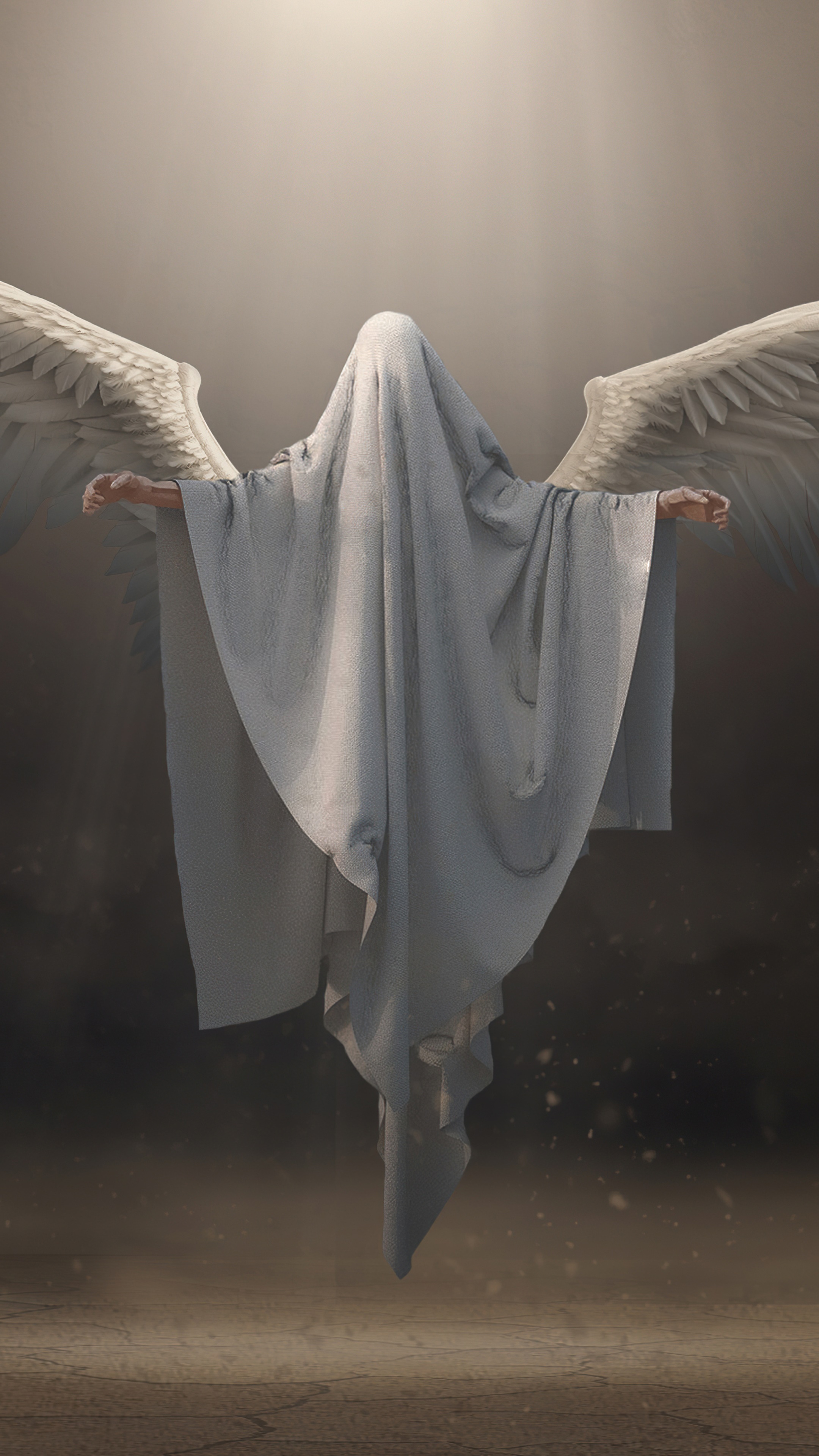 Angel covered in white cloth with wings HD Phone Wallpaper