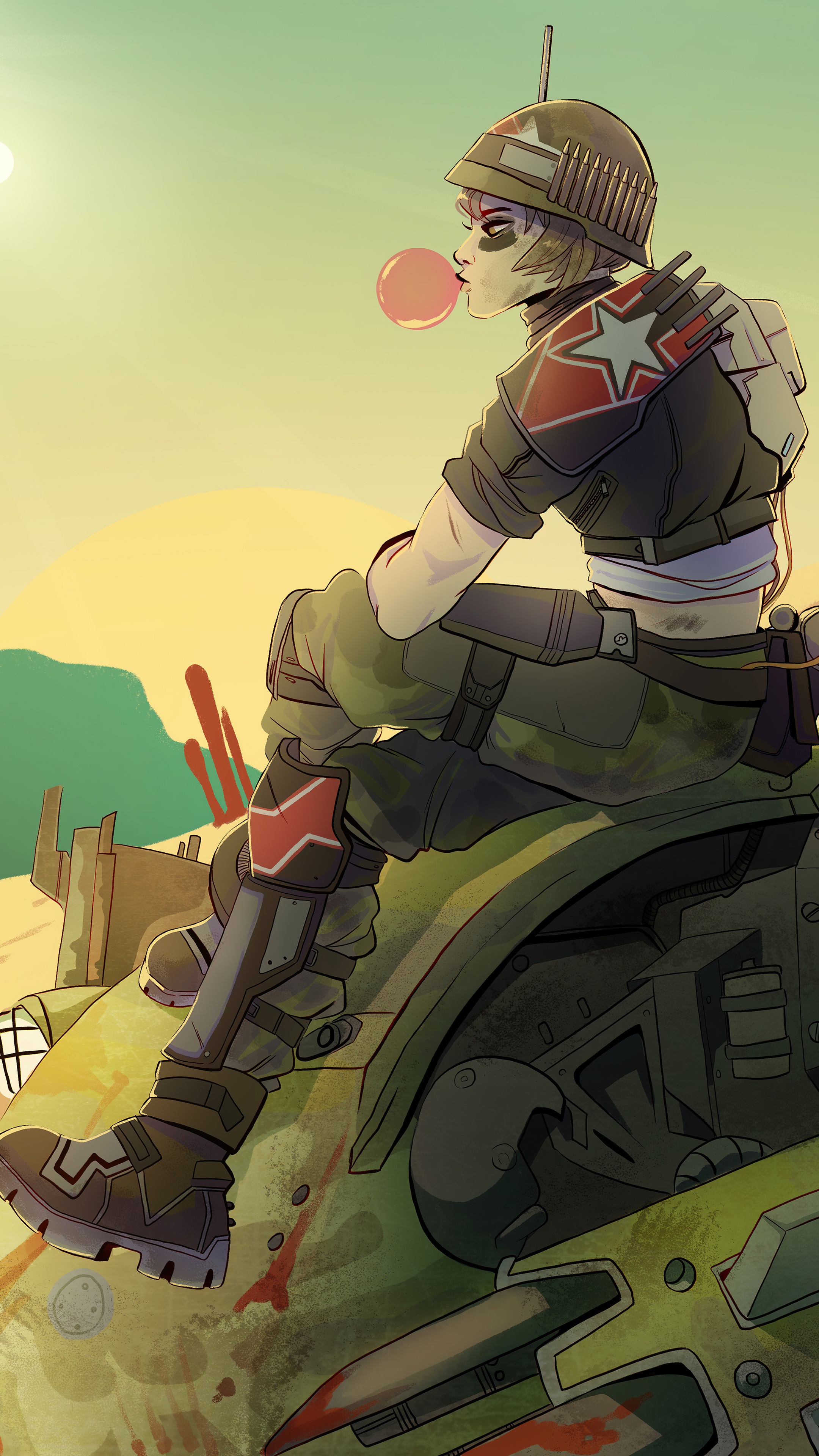 Artwork of a soldier blowing a bubble HD Phone Wallpaper