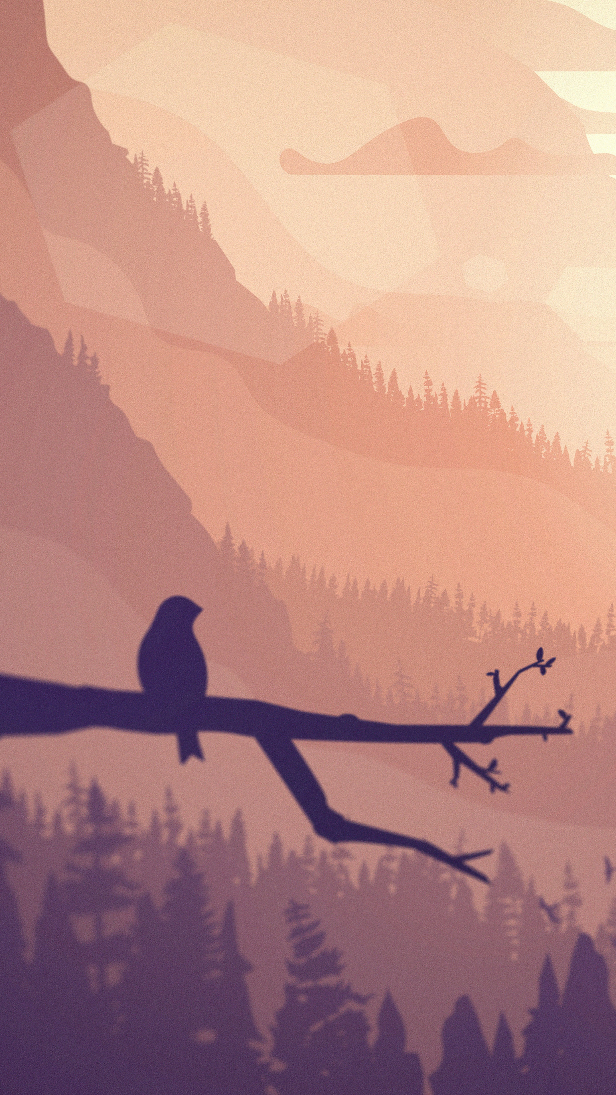Minimalist digital art of a bird on a branch HD Phone Wallpaper