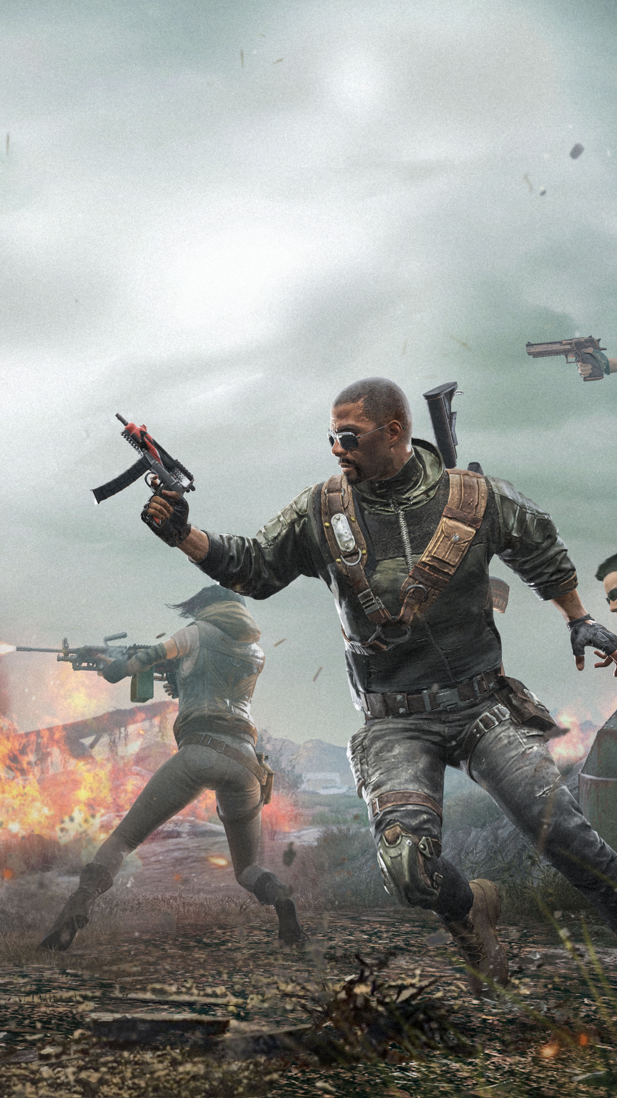 Soldiers in a firefight with explosions HD Phone Wallpaper
