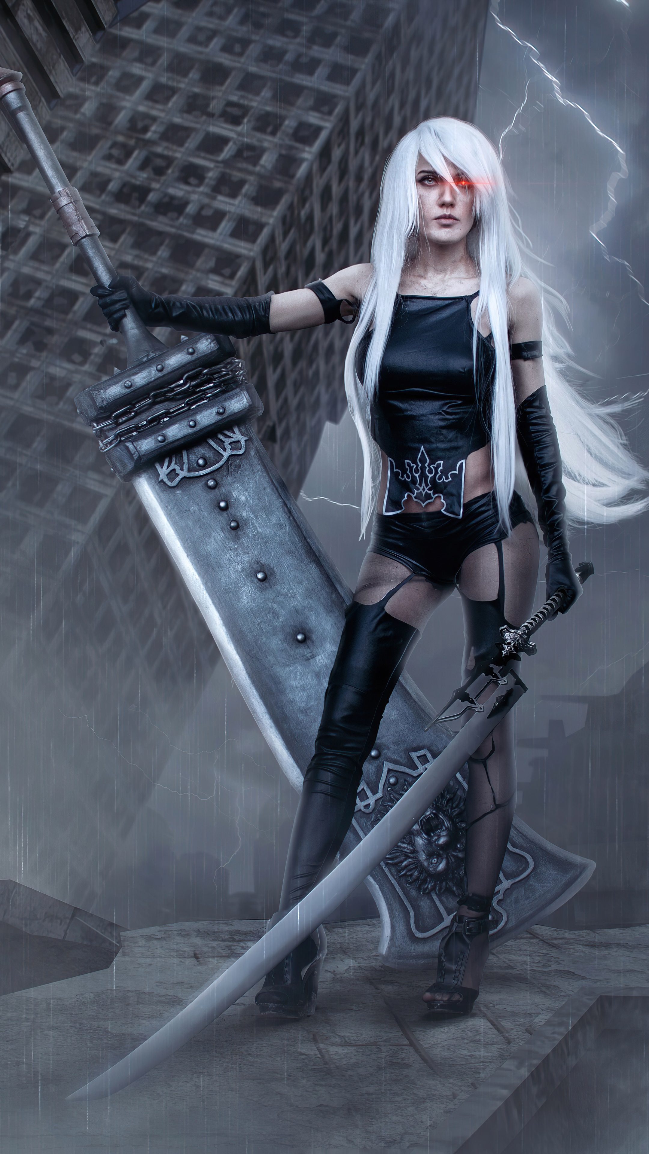A2 from Nier Automata with swords HD Phone Wallpaper