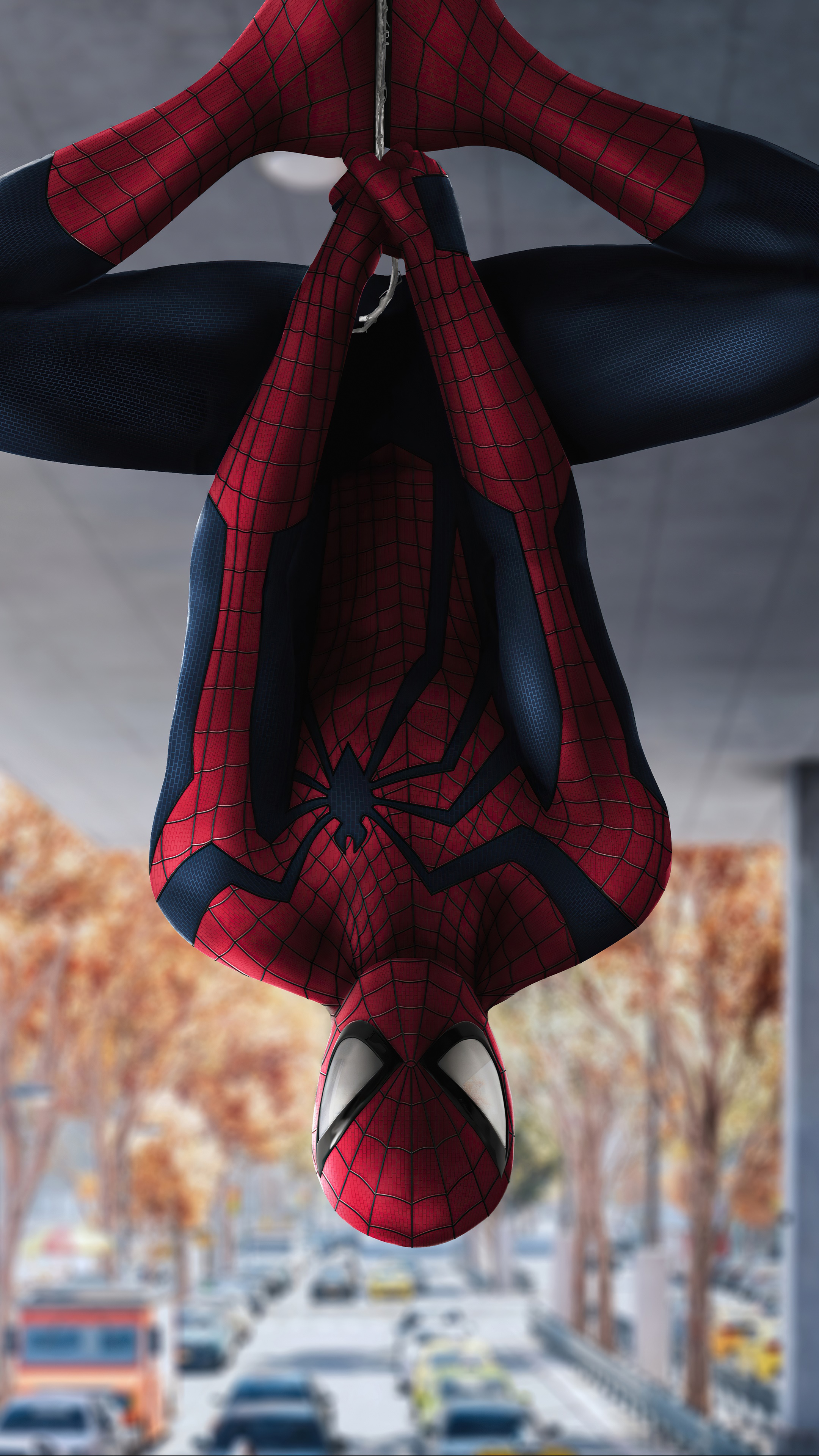 Spider-Man hanging upside down HD Phone Wallpaper
