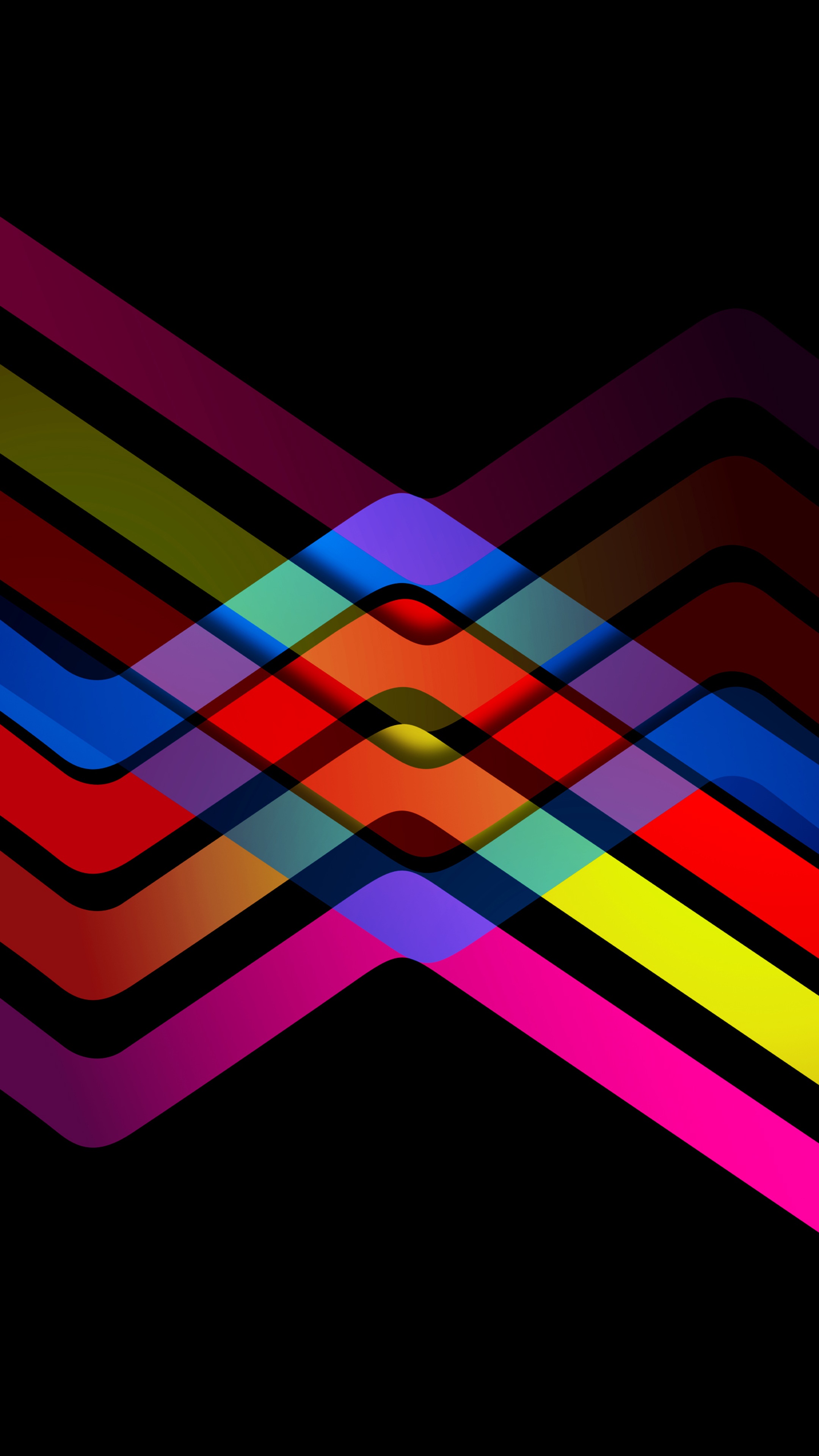 Abstract colorful overlapping geometric shapes on black background HD Phone Wallpaper