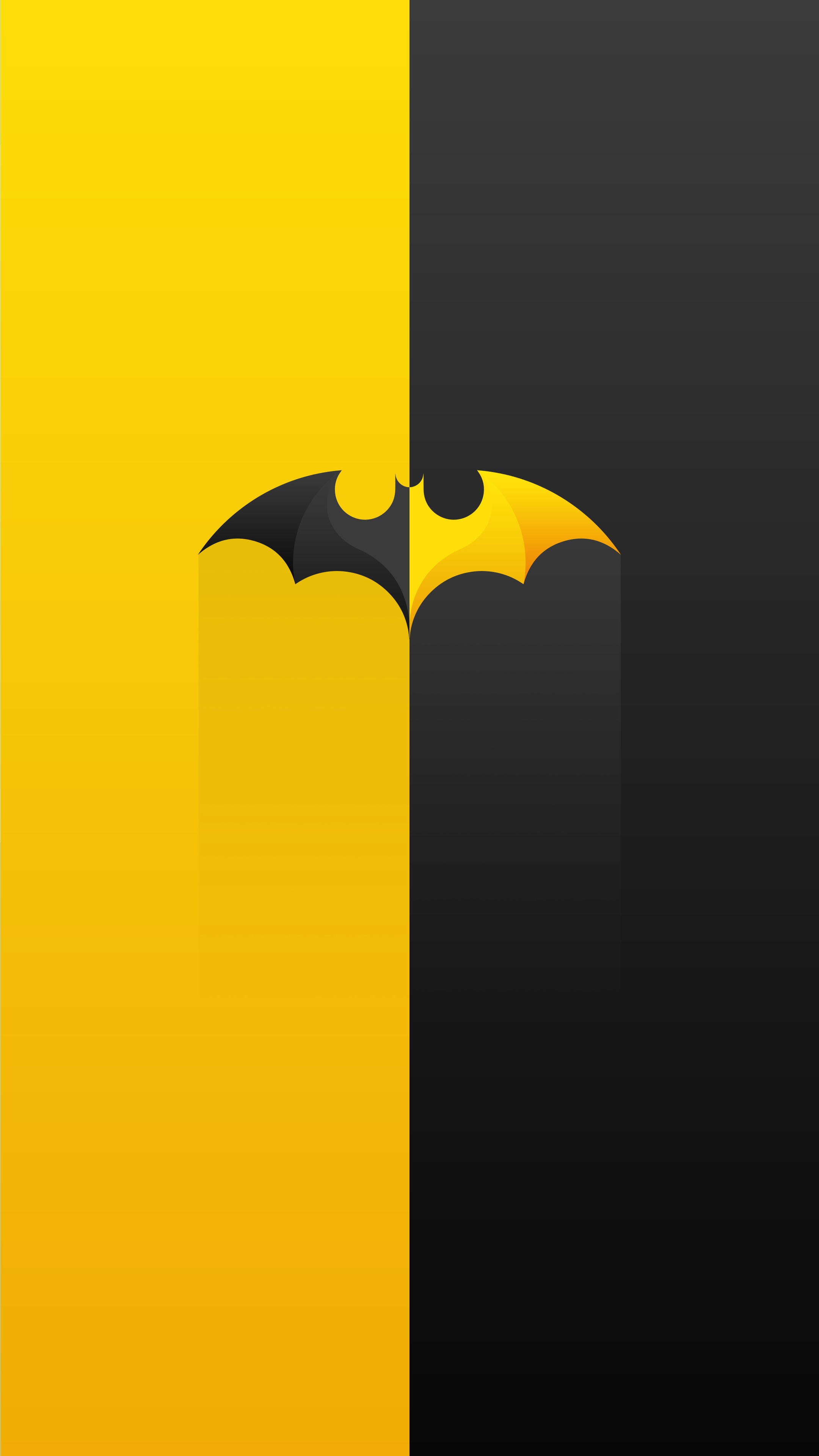 Minimalist Batman logo split between yellow and black HD Phone Wallpaper