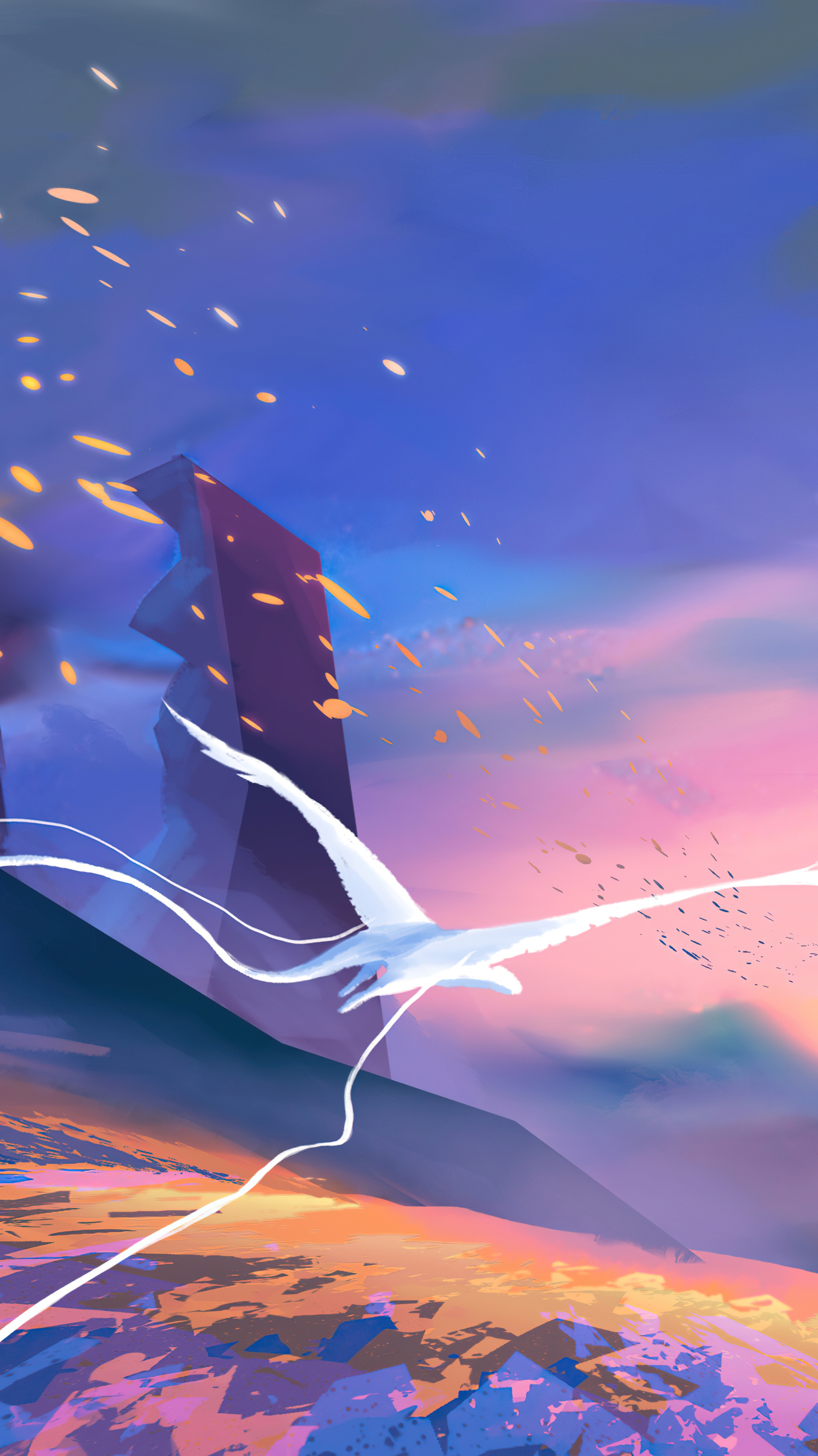 White bird flying over mountains at sunset HD Phone Wallpaper