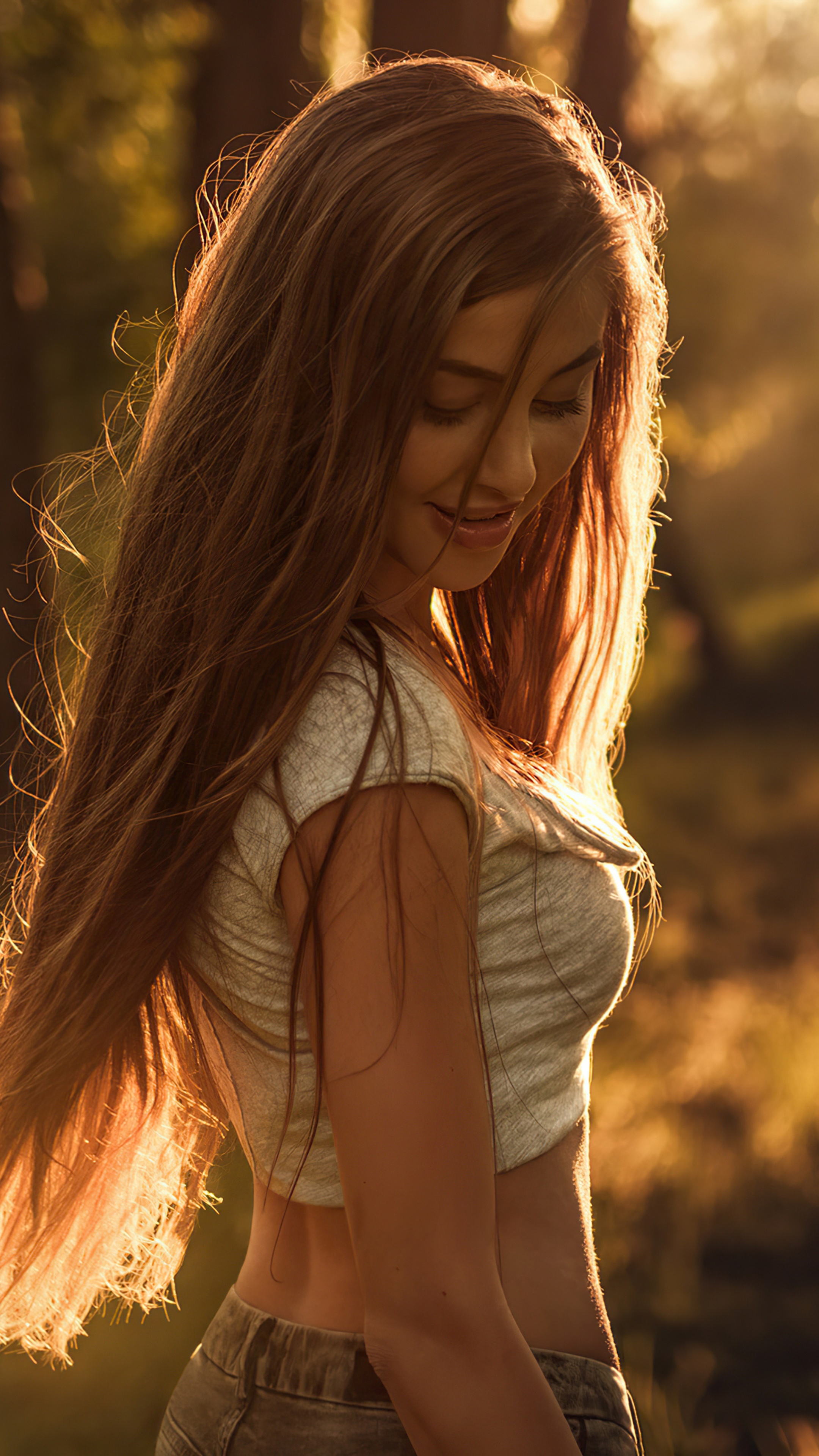Woman with long hair in sunlight HD Phone Wallpaper