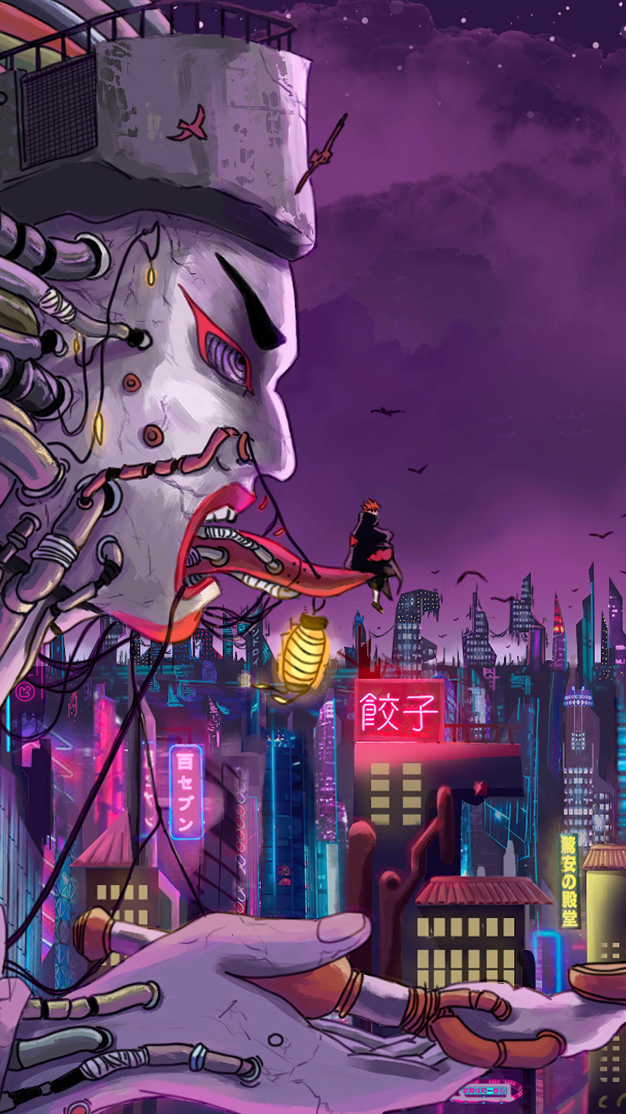 Pain from Naruto in a Cyberpunk City HD Phone Wallpaper