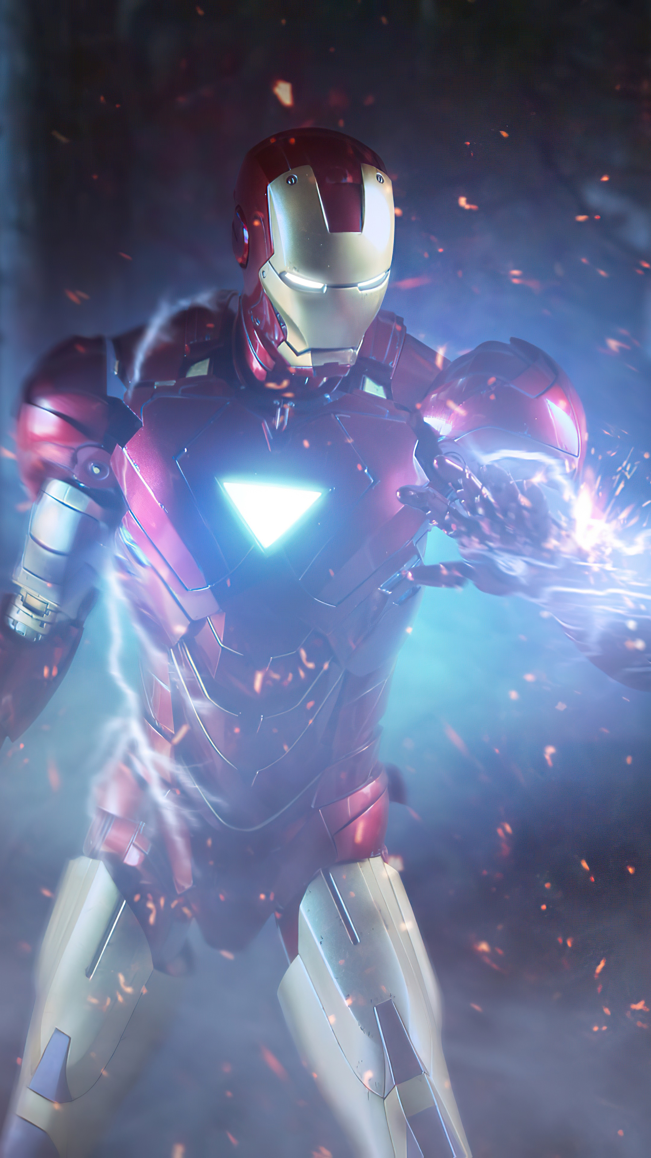 Iron Man in action with energy blasts HD Phone Wallpaper