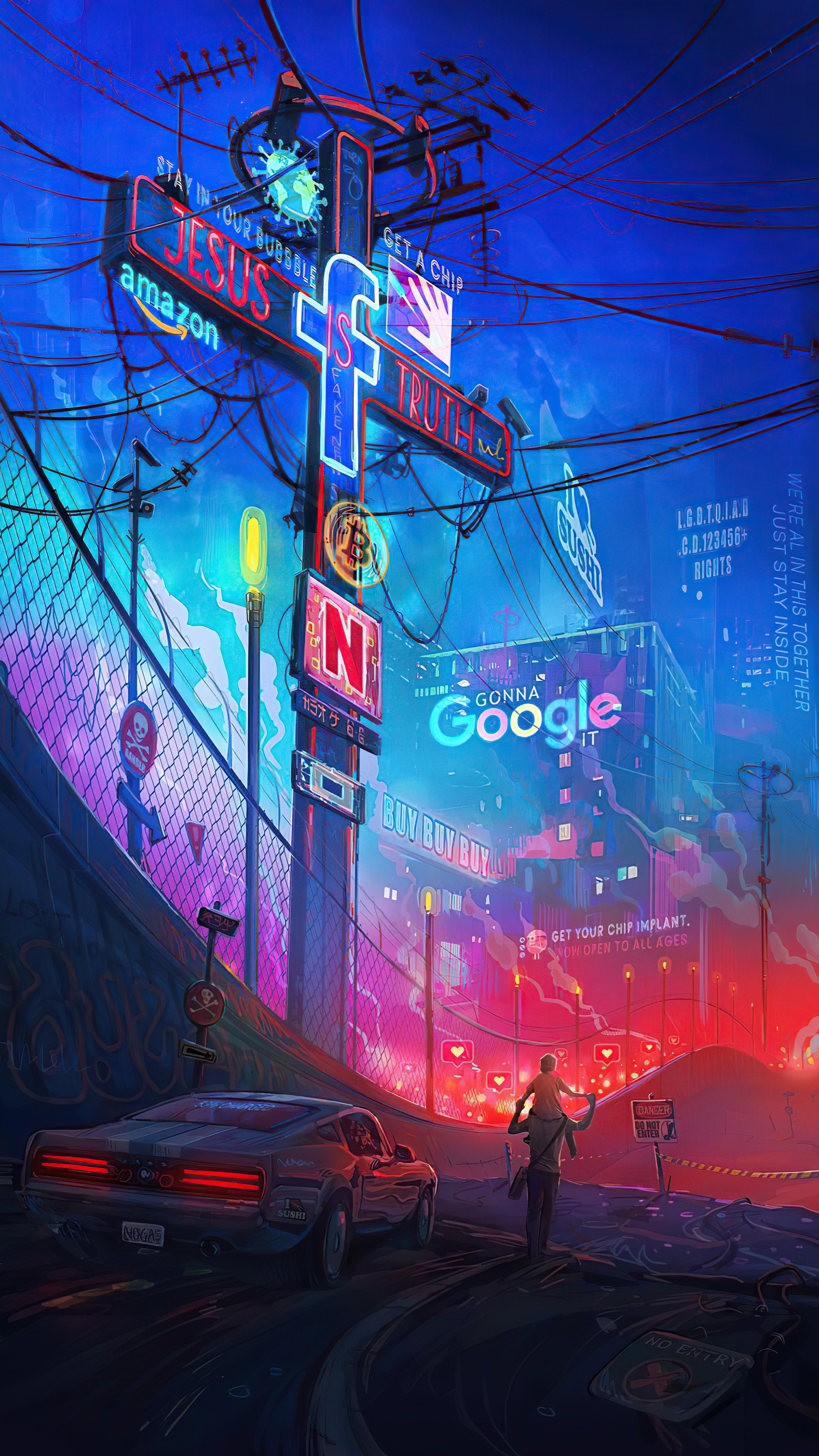 Jesus, Facebook, Google, and Amazon neon cross HD Phone Wallpaper