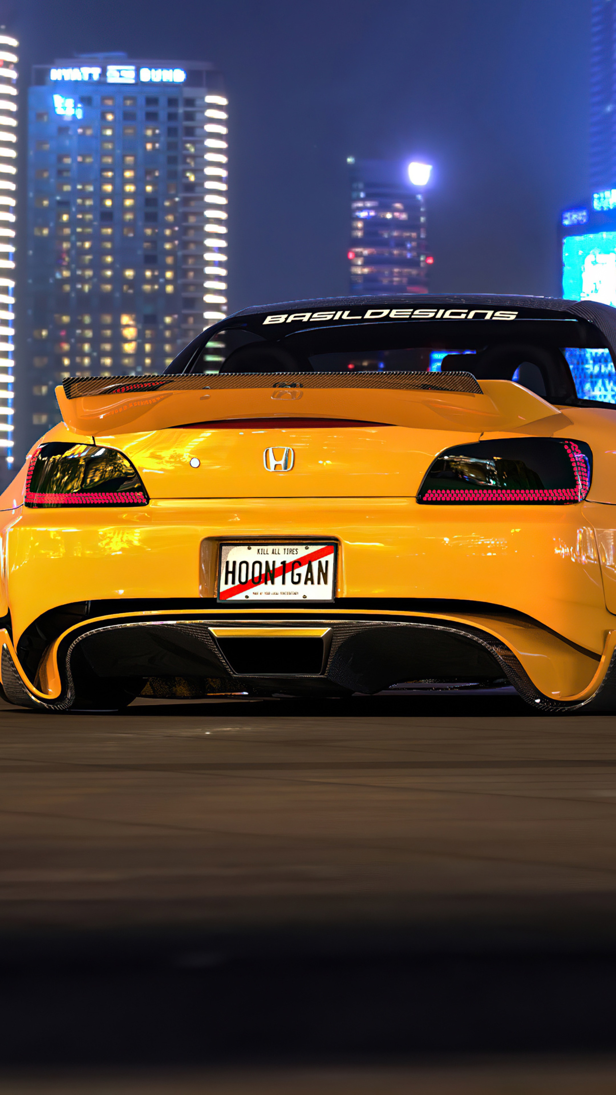 Yellow Honda S2000 with Hoonigan license plate HD Phone Wallpaper