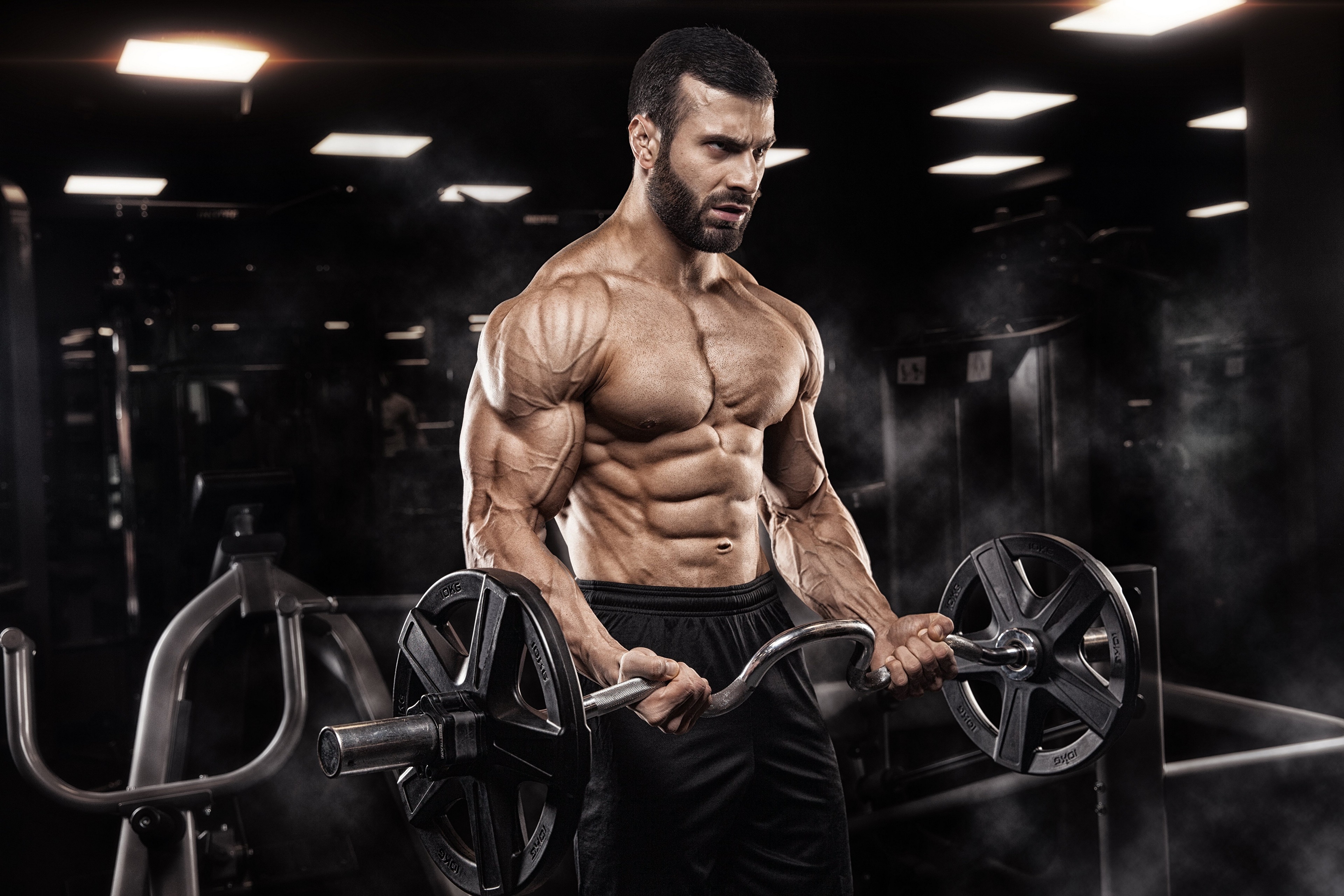 Man with Barbell in Gym HD Wallpaper