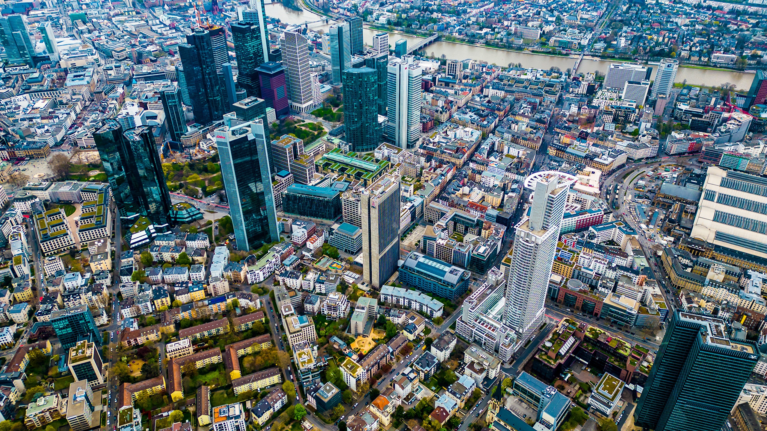 Aerial view of Frankfurt skyline and cityscape HD Wallpaper