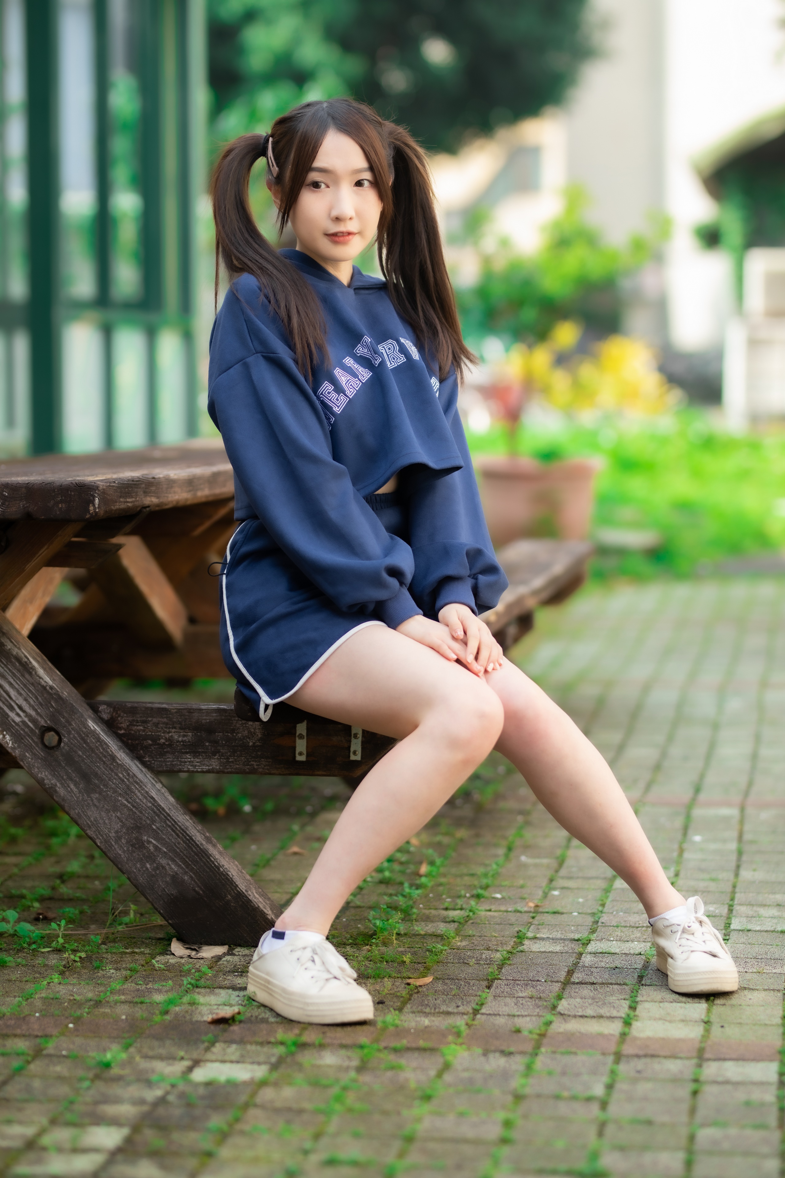 4K Asian Pose Sitting Legs Wearing Boots Shorts Sweater HD 