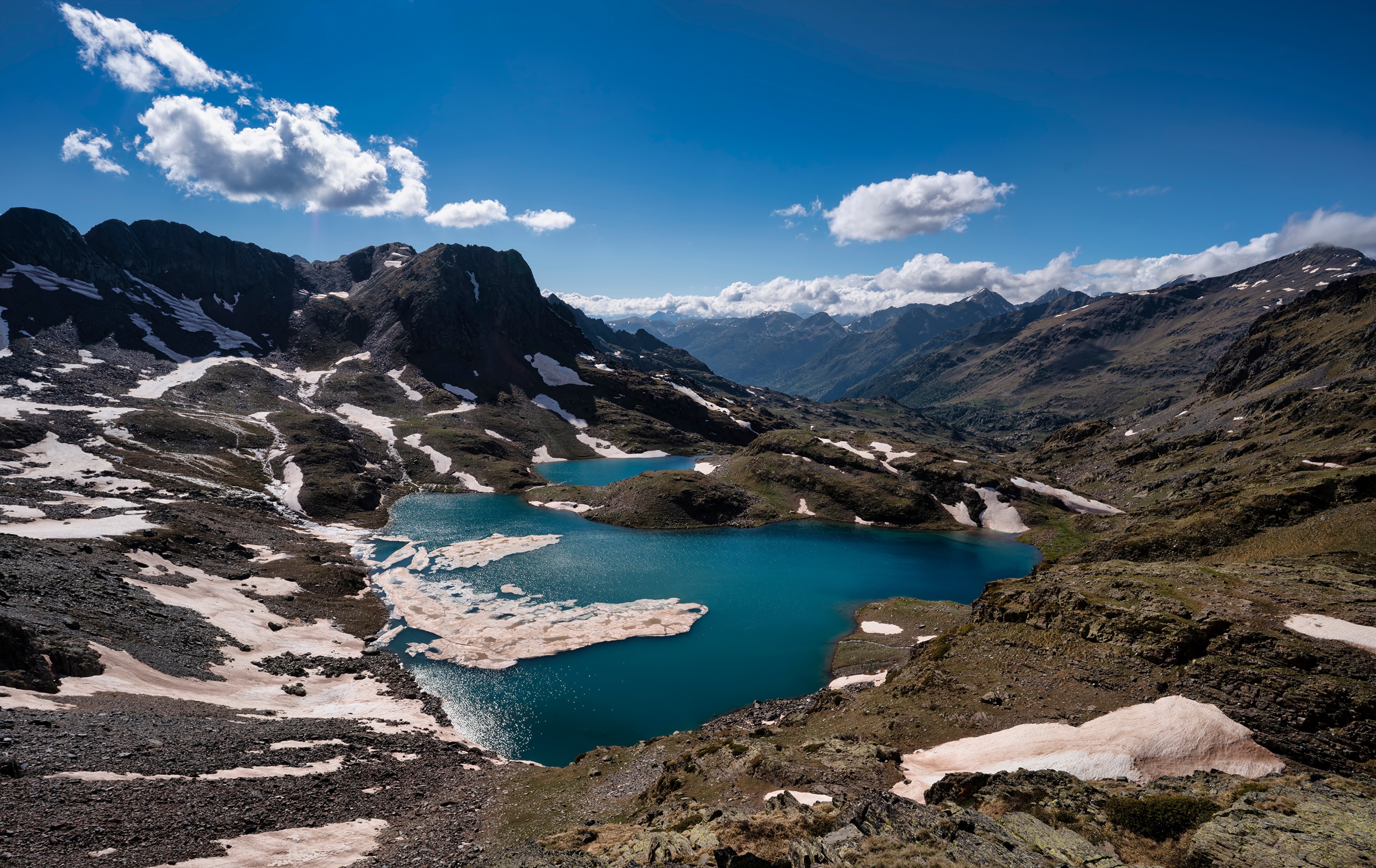 4K Catalonia Spain Mountains Lake Clouds HD Wallpaper