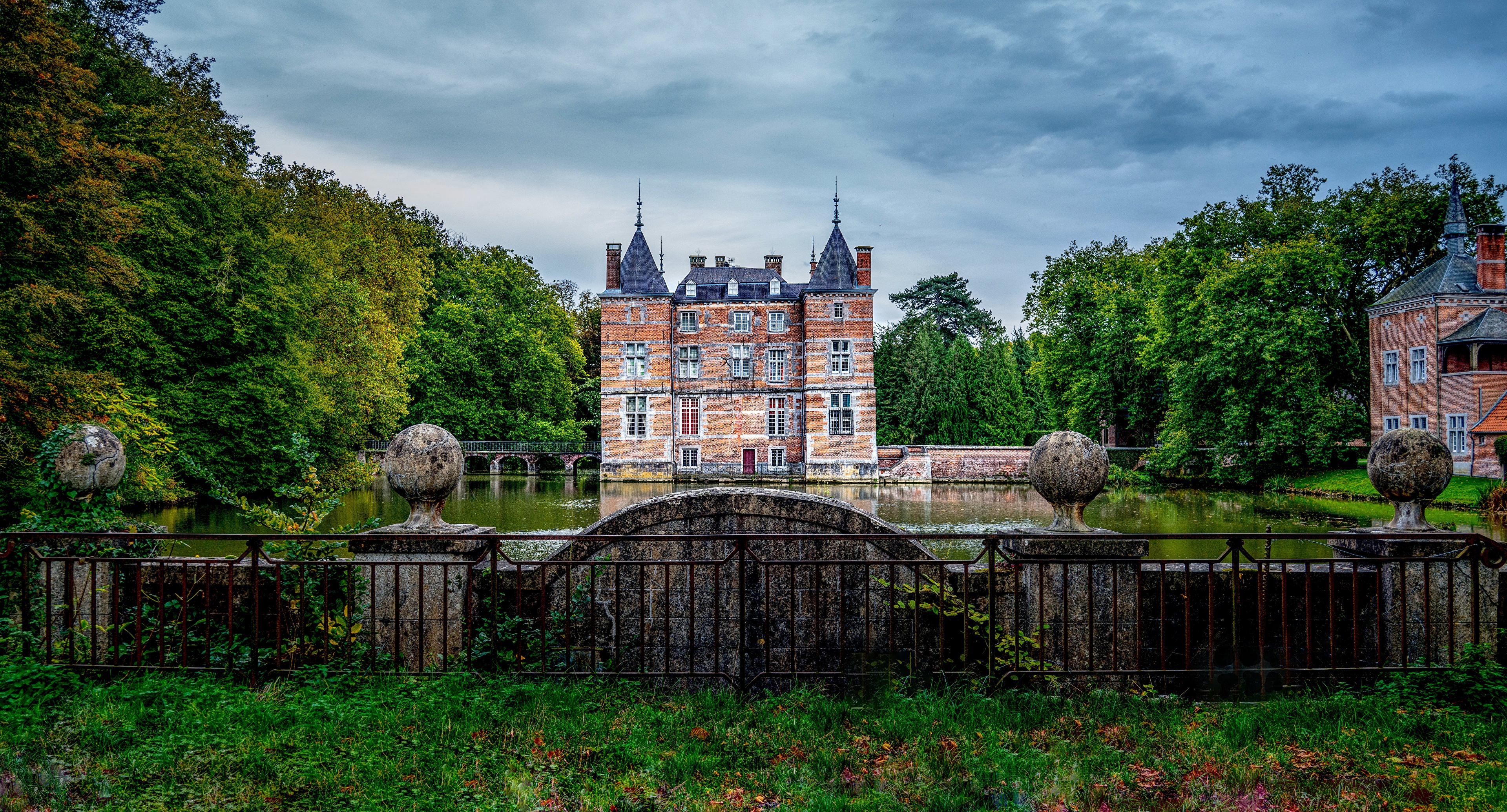 Castle on a Pond in Wallonia, Belgium HD Wallpaper