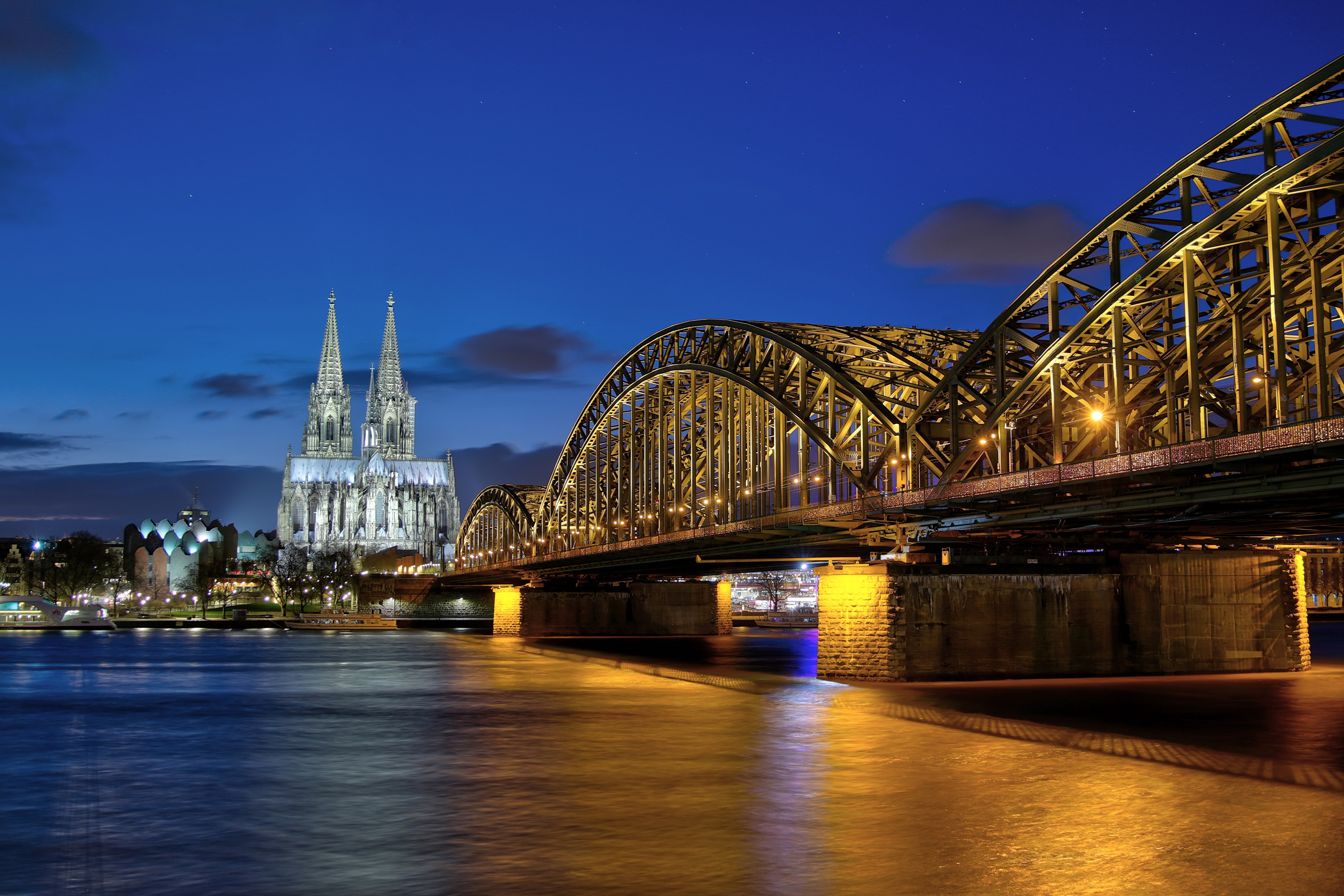 Cologne Cathedral and Hohenzollern Bridge at Night HD Wallpaper