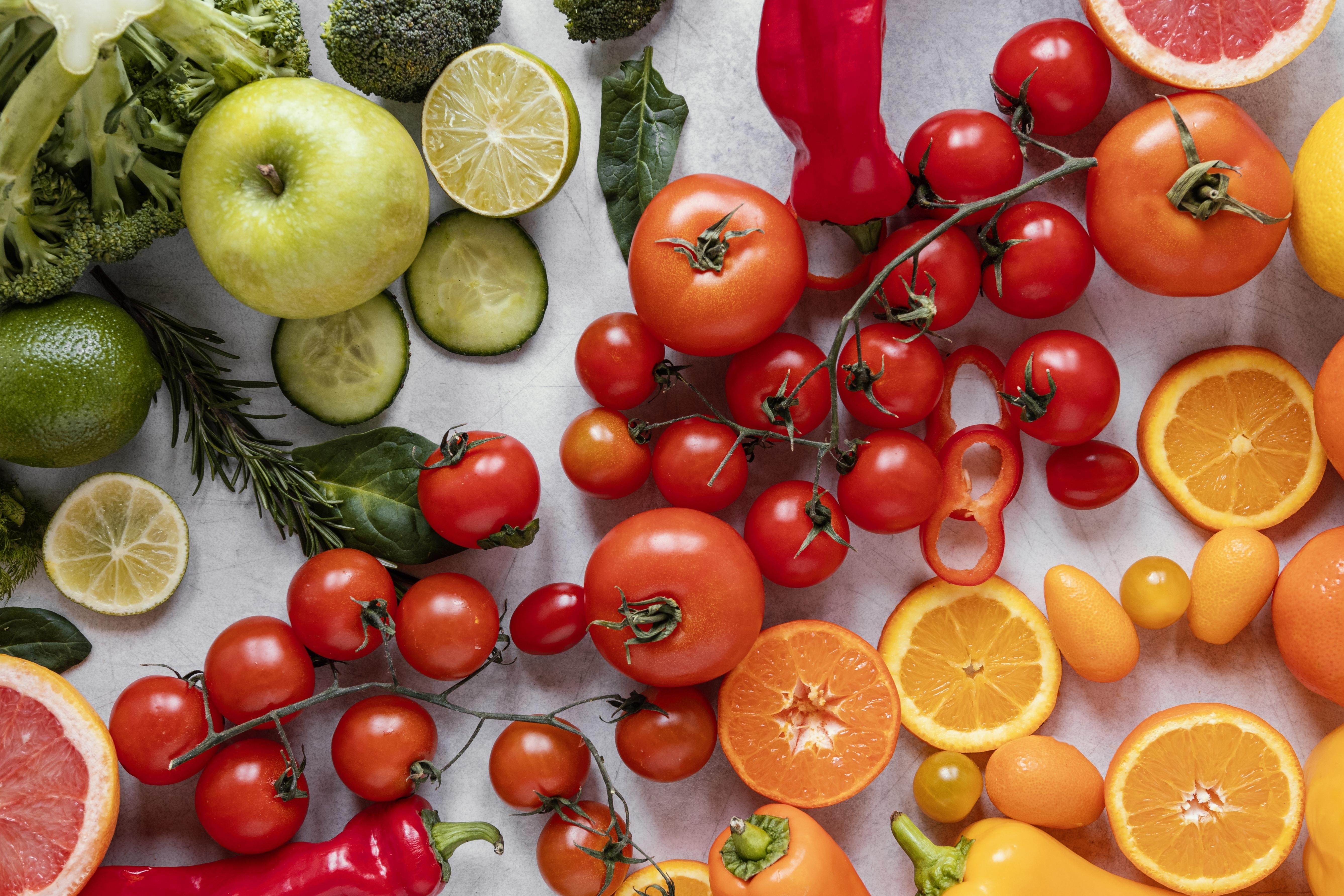 Assortment of fresh fruits and vegetables HD Wallpaper