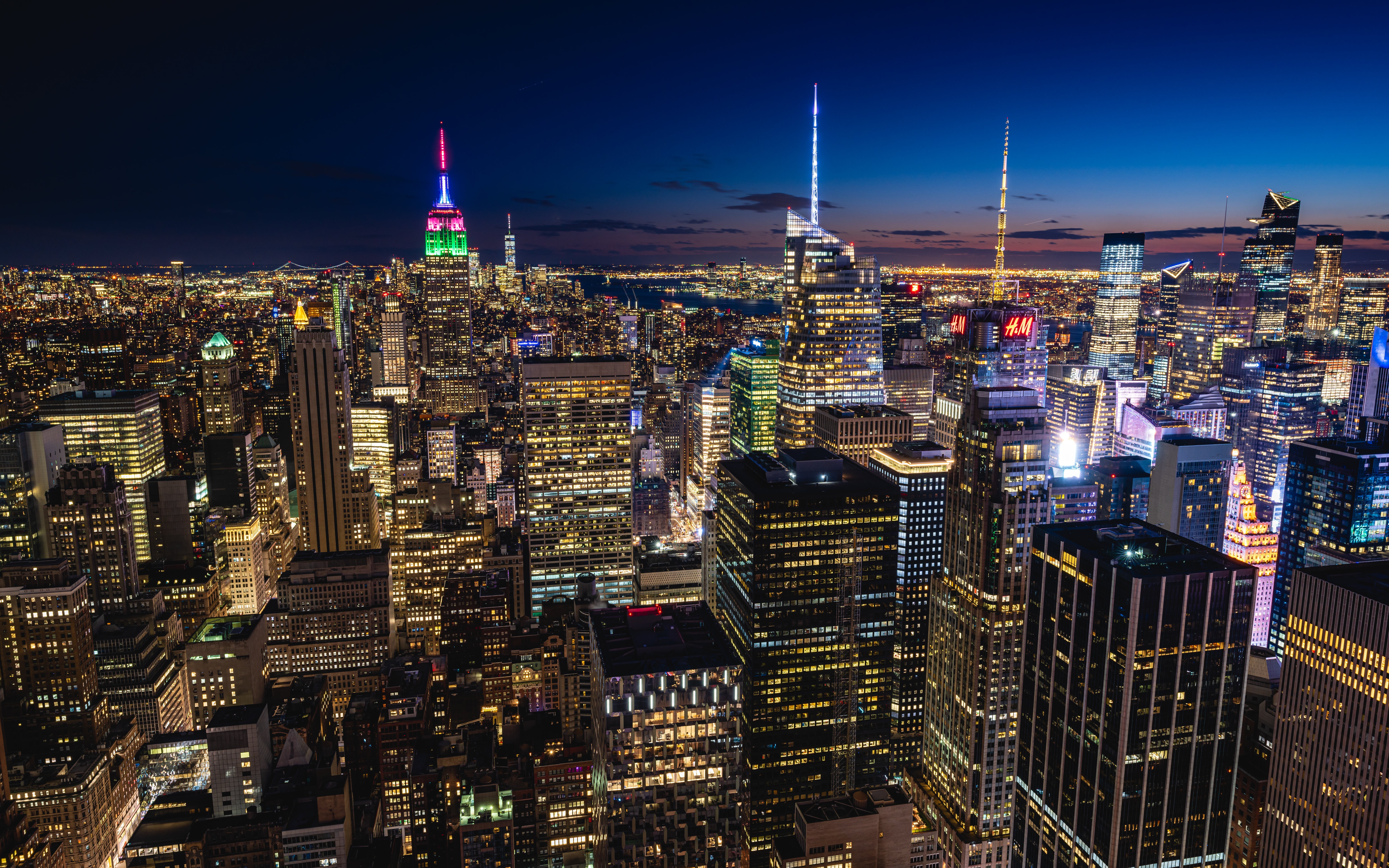 New York City skyline at night with Empire State Building HD Wallpaper