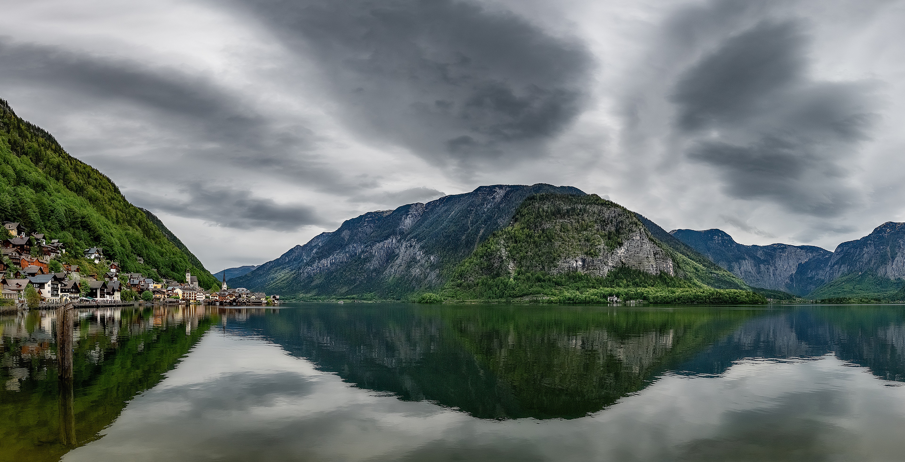 Hallstatt Village and Mountains Reflected in Lake, Austria HD Wallpaper