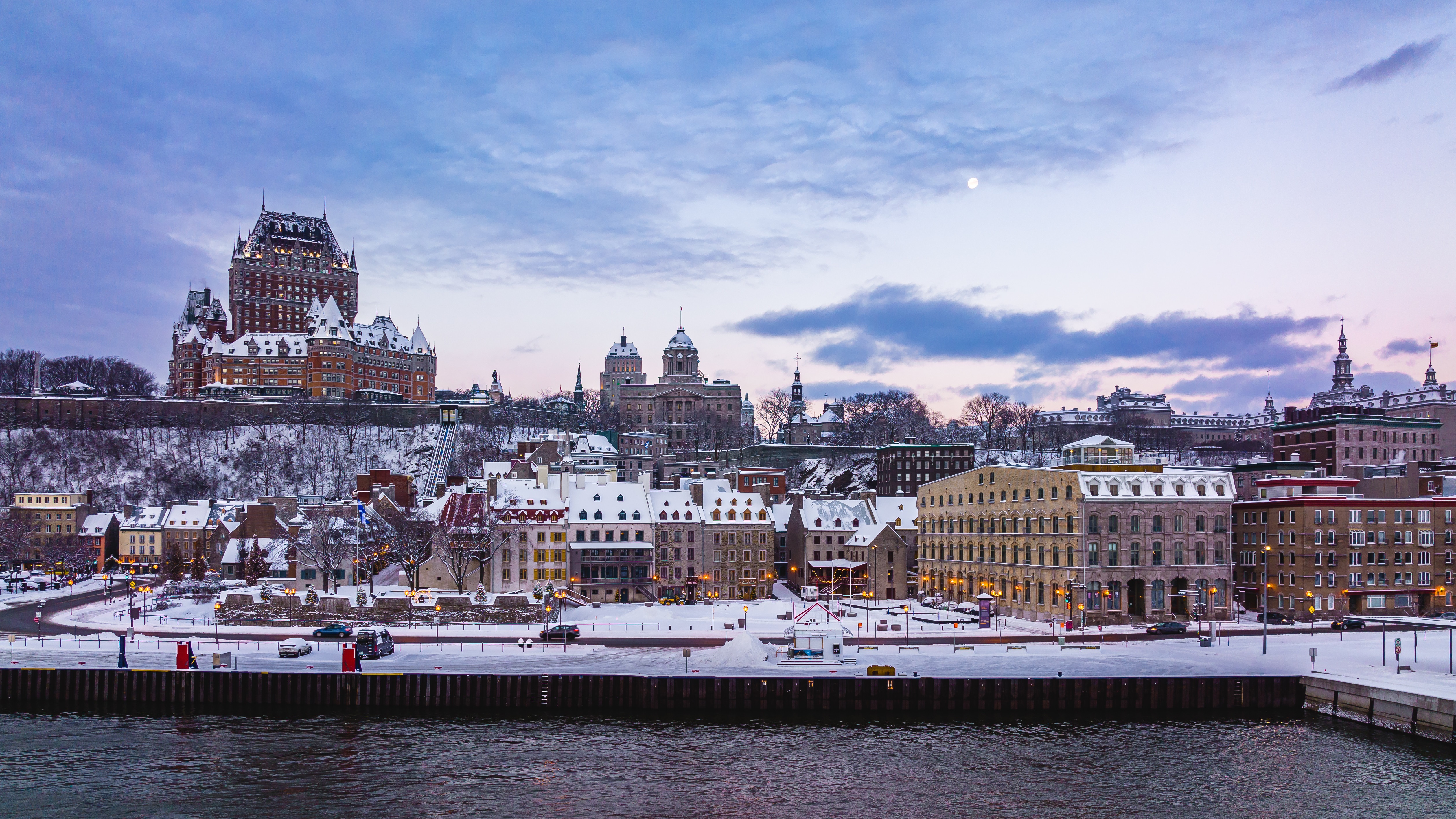 Quebec City Waterfront in Winter HD Wallpaper