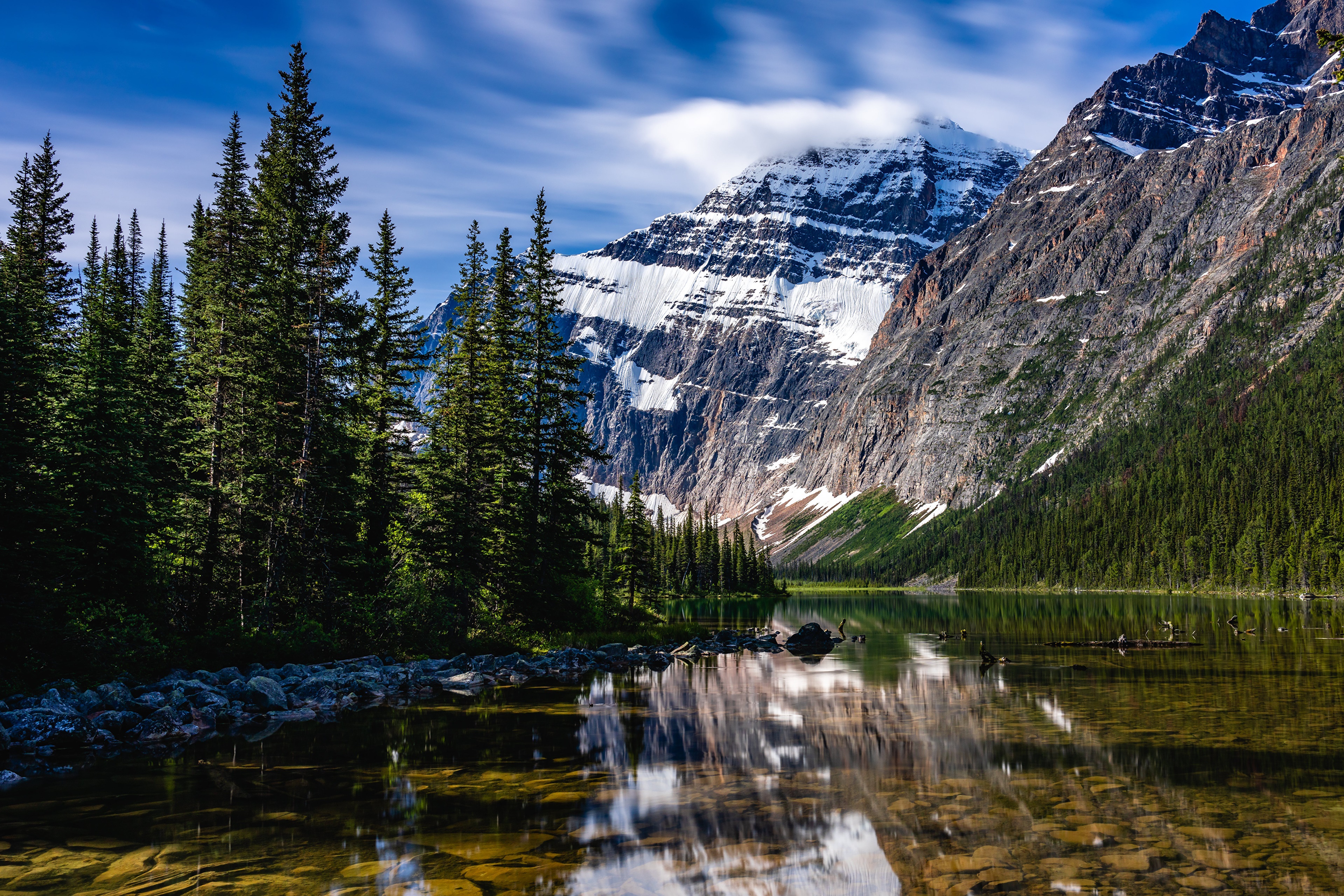 4K Canada Mountains Lake Jasper Park HD Wallpaper