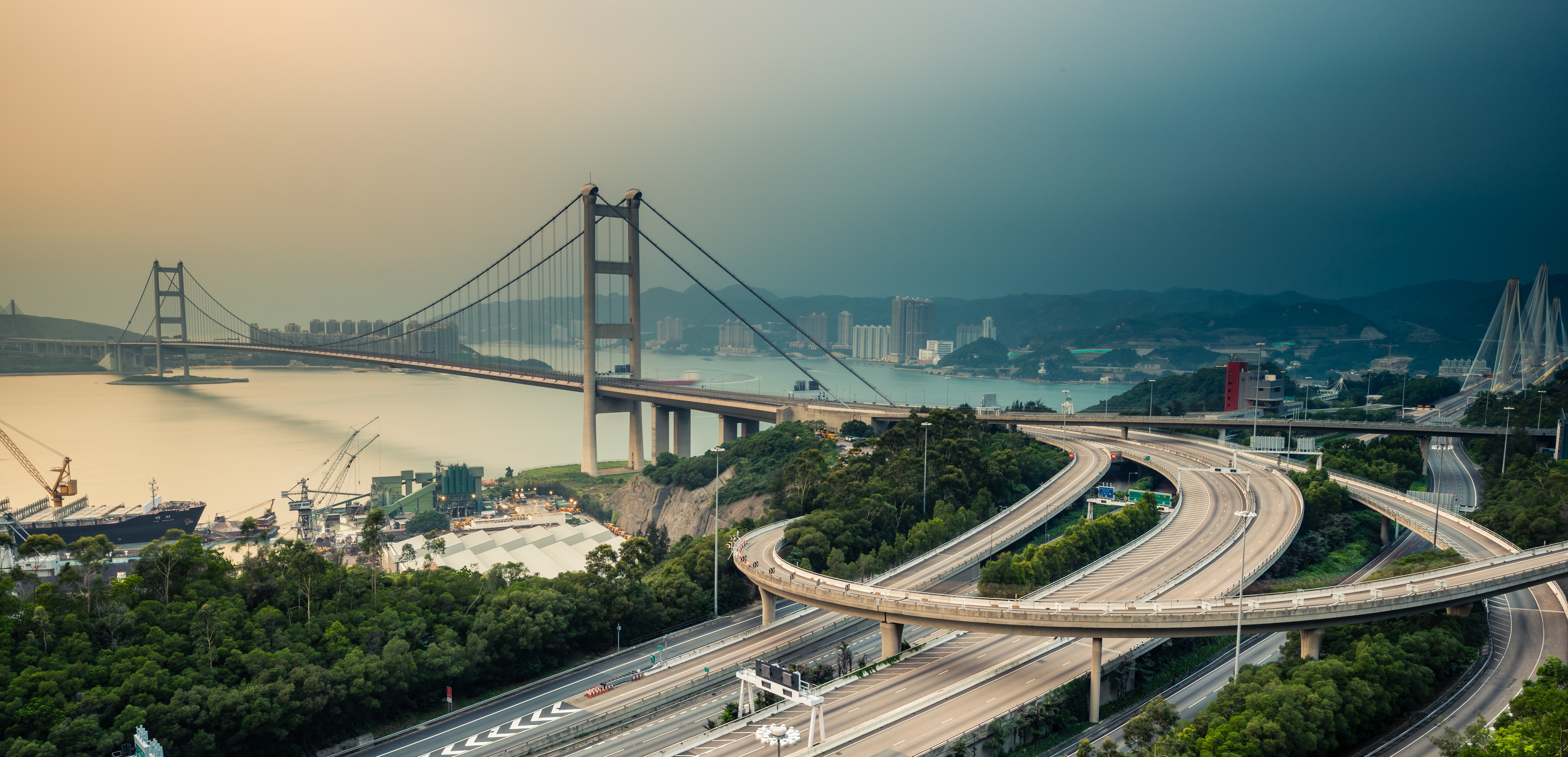 Tsing Ma Bridge and Highway Interchange in Hong Kong HD Wallpaper