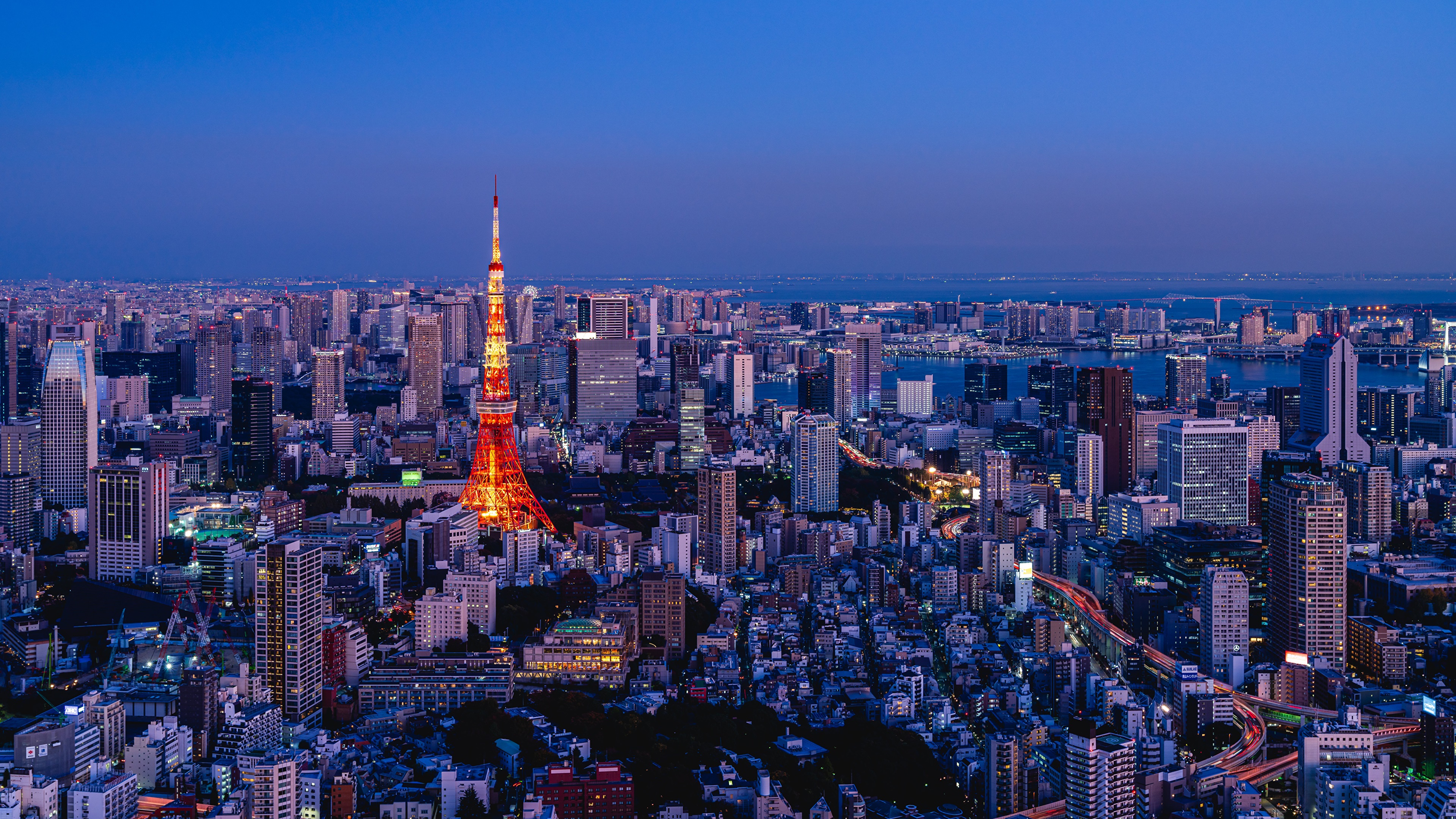 Tokyo Tower and cityscape at dusk HD Wallpaper
