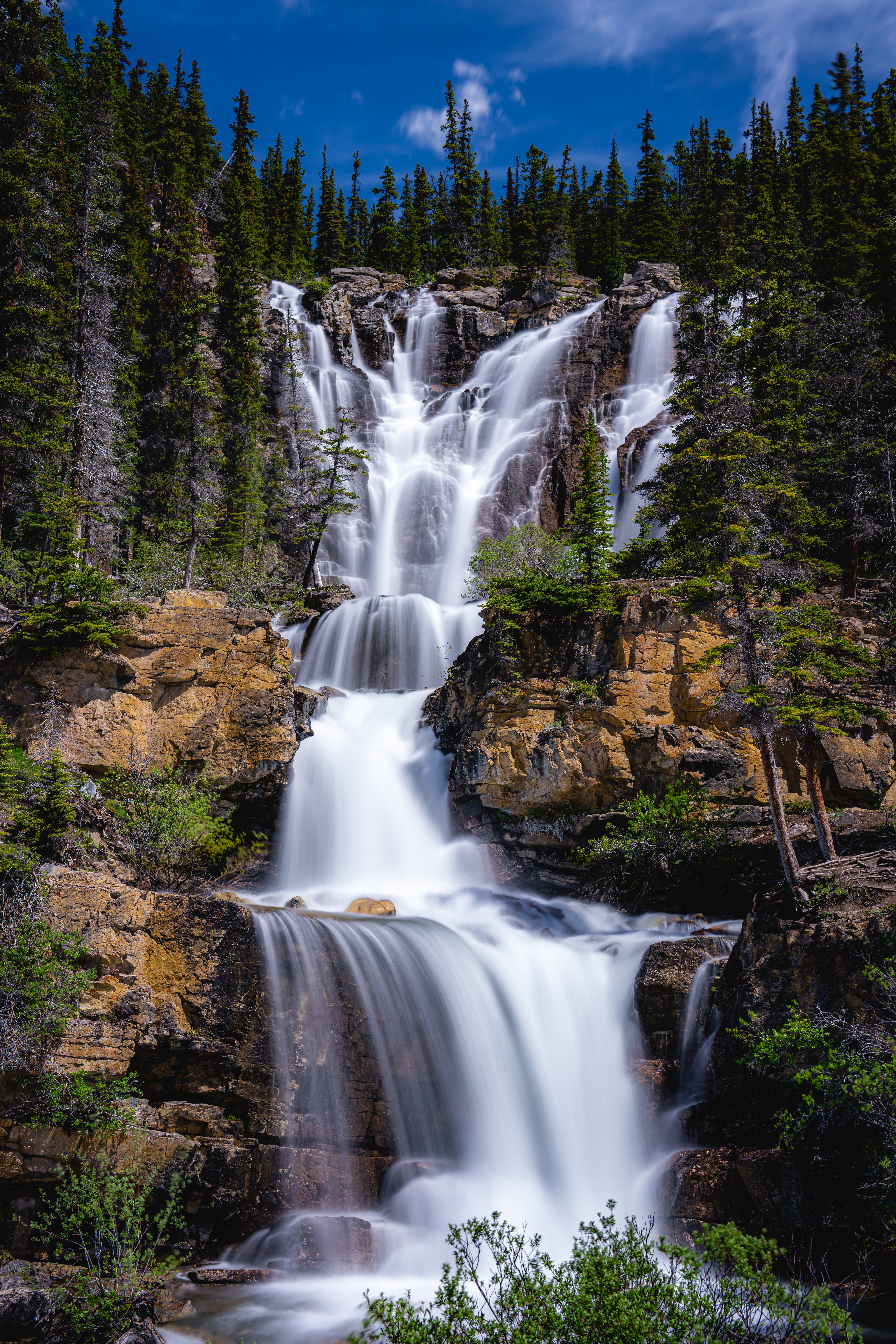 Tangle Falls Waterfall in Jasper National Park, Canada HD Phone Wallpaper