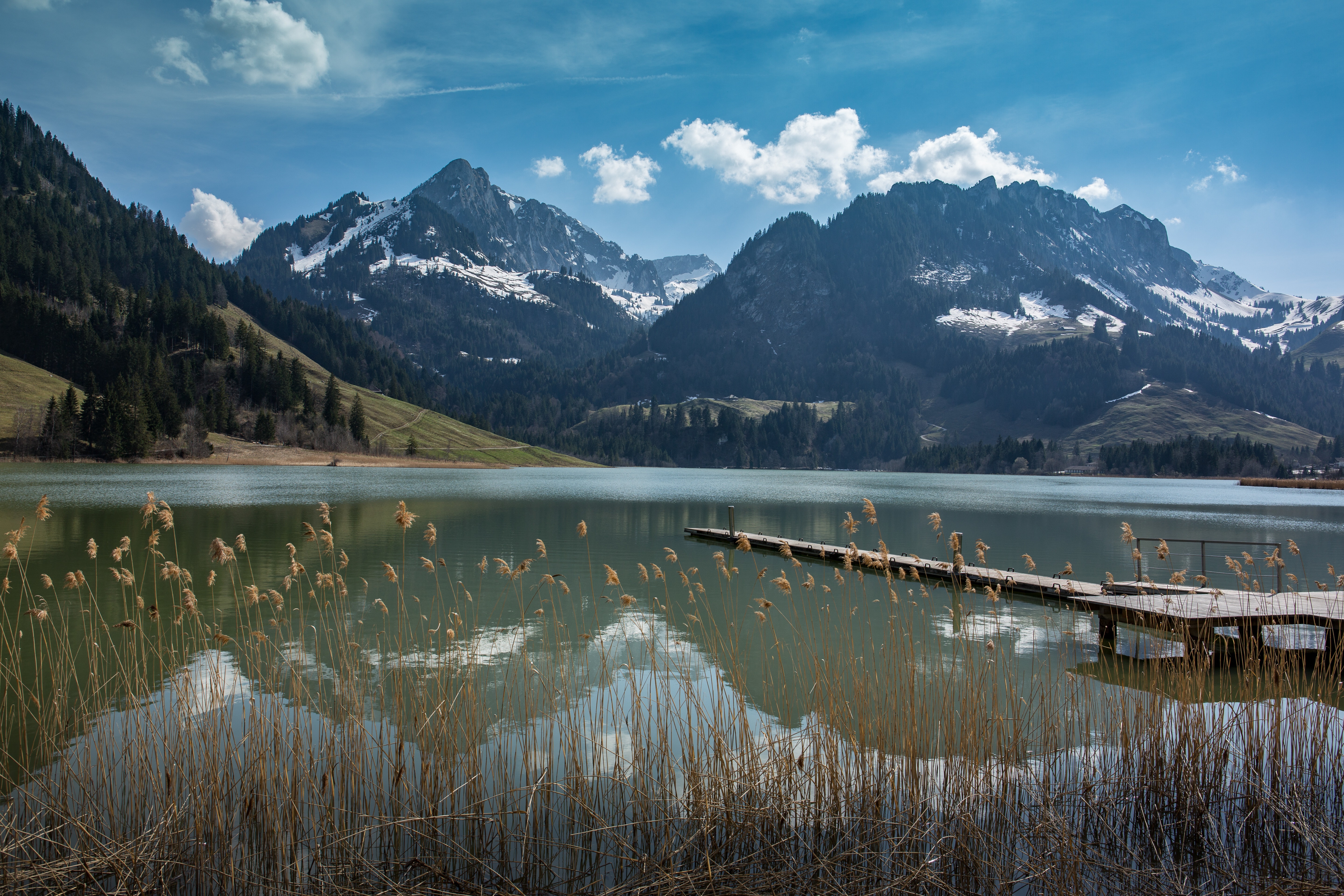 Schwarzsee Lake and Alps in Switzerland HD Wallpaper