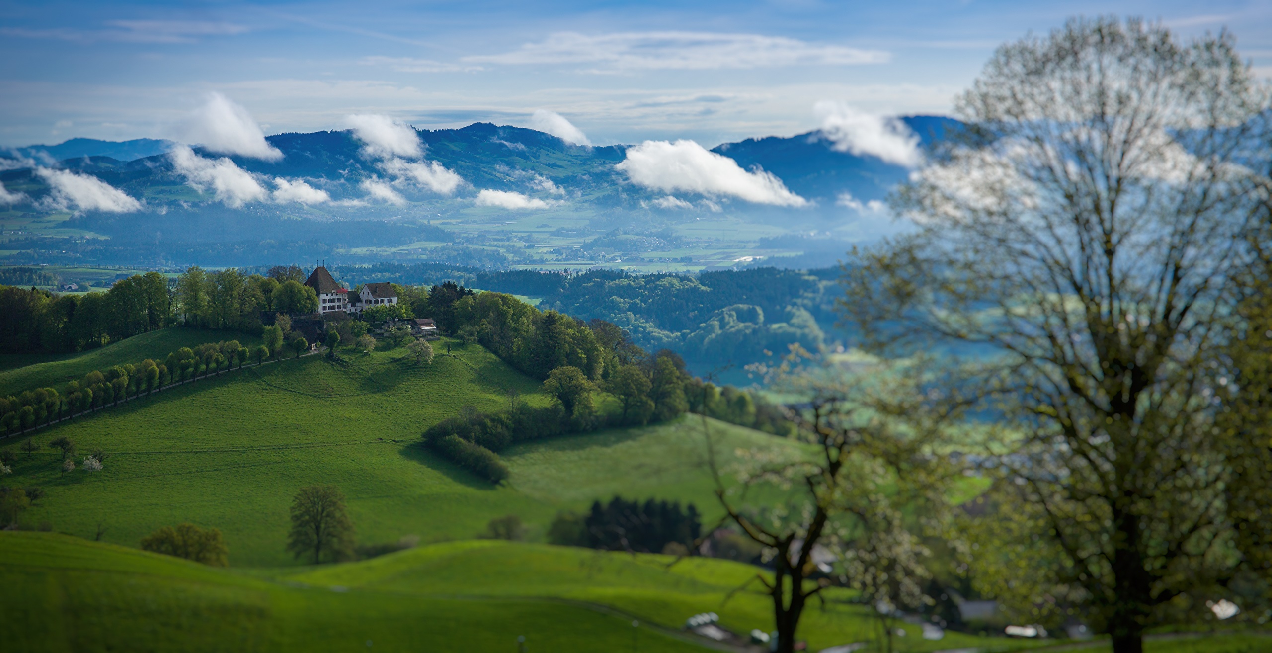 Schloss Burgistein, Switzerland, Mountains, Alps HD Wallpaper