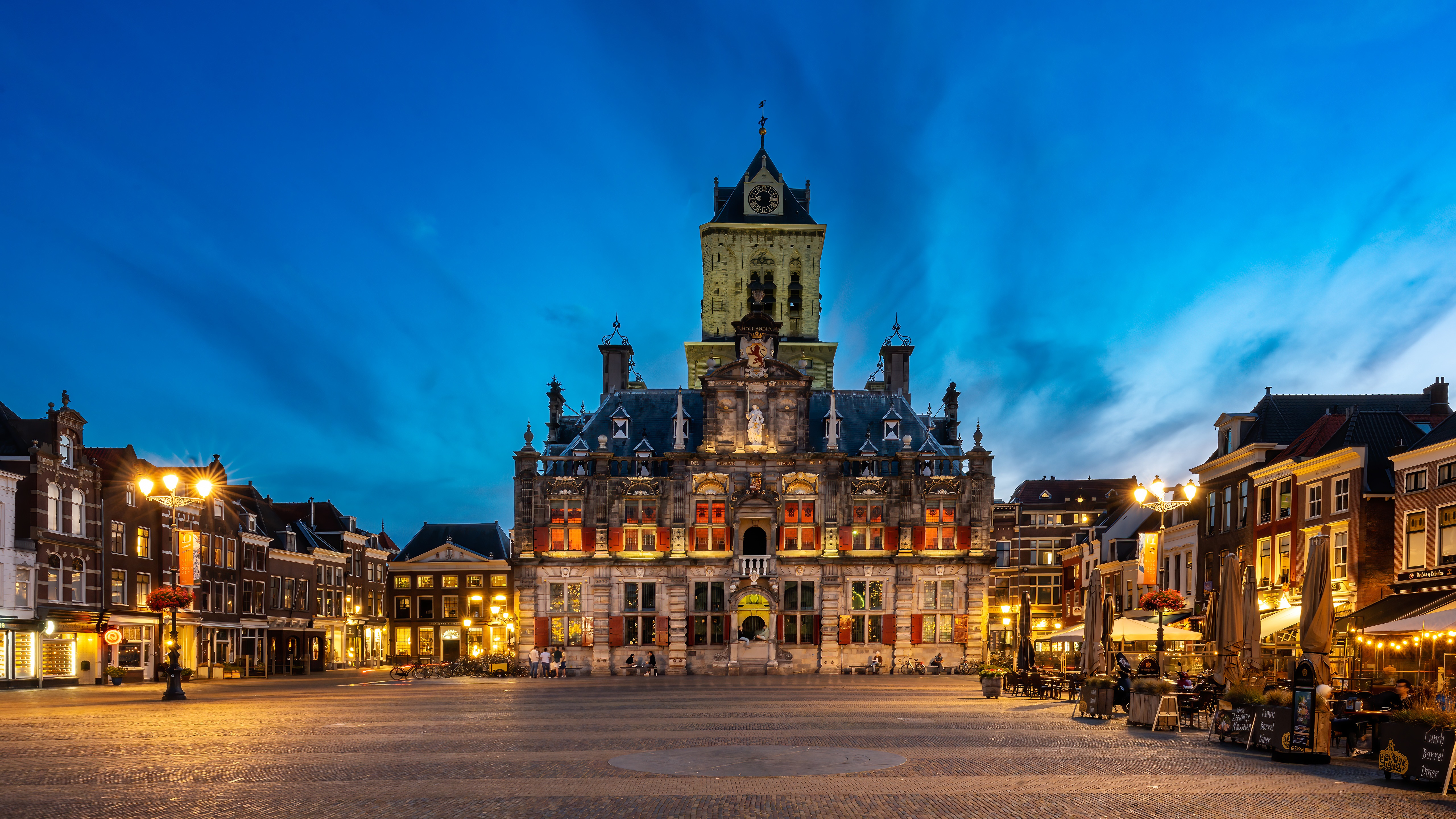 Delft Town Square at Dusk, Netherlands HD Wallpaper