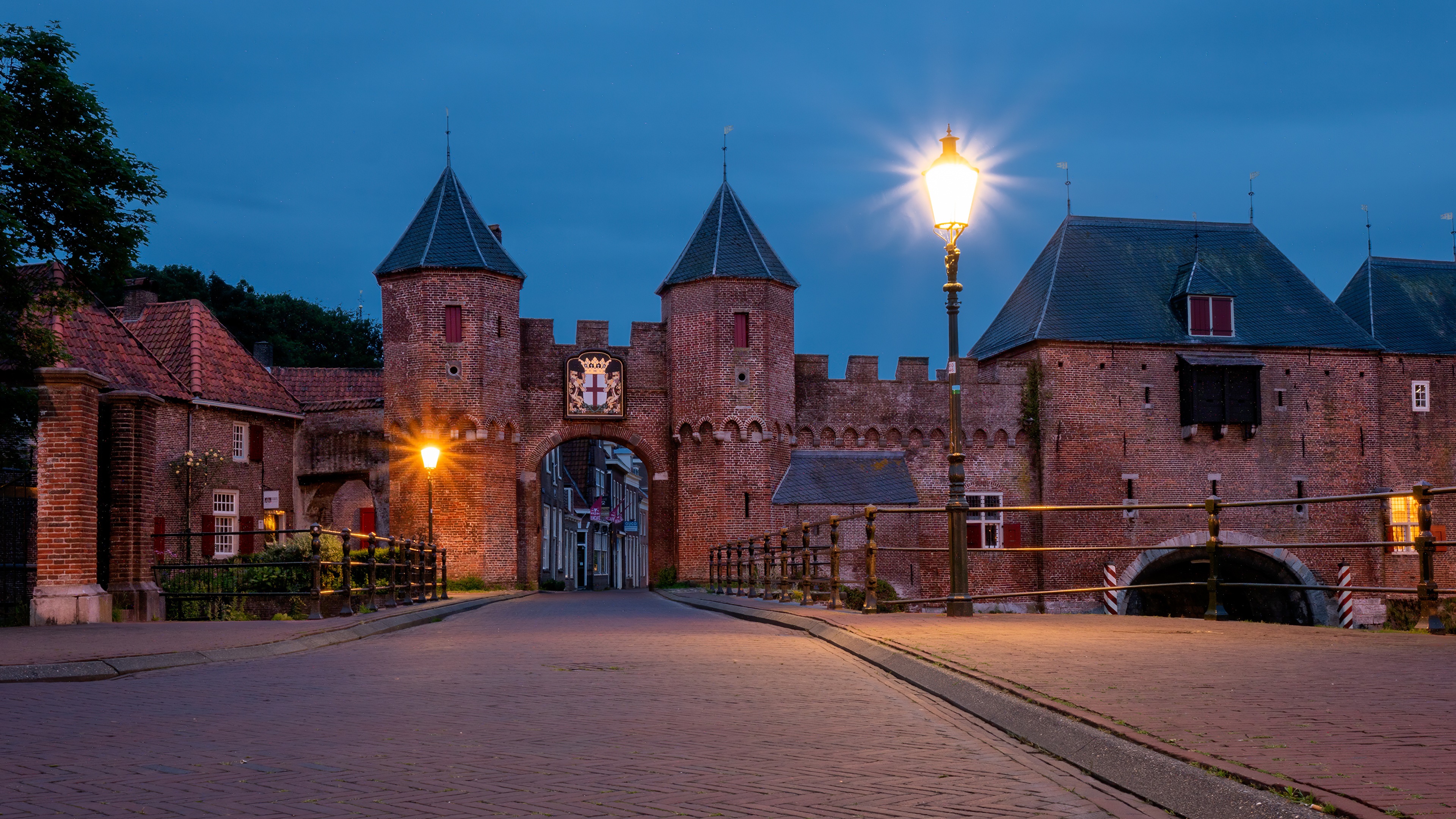 Koppelpoort Gate Tower in Amersfoort, Netherlands at Dusk HD Wallpaper