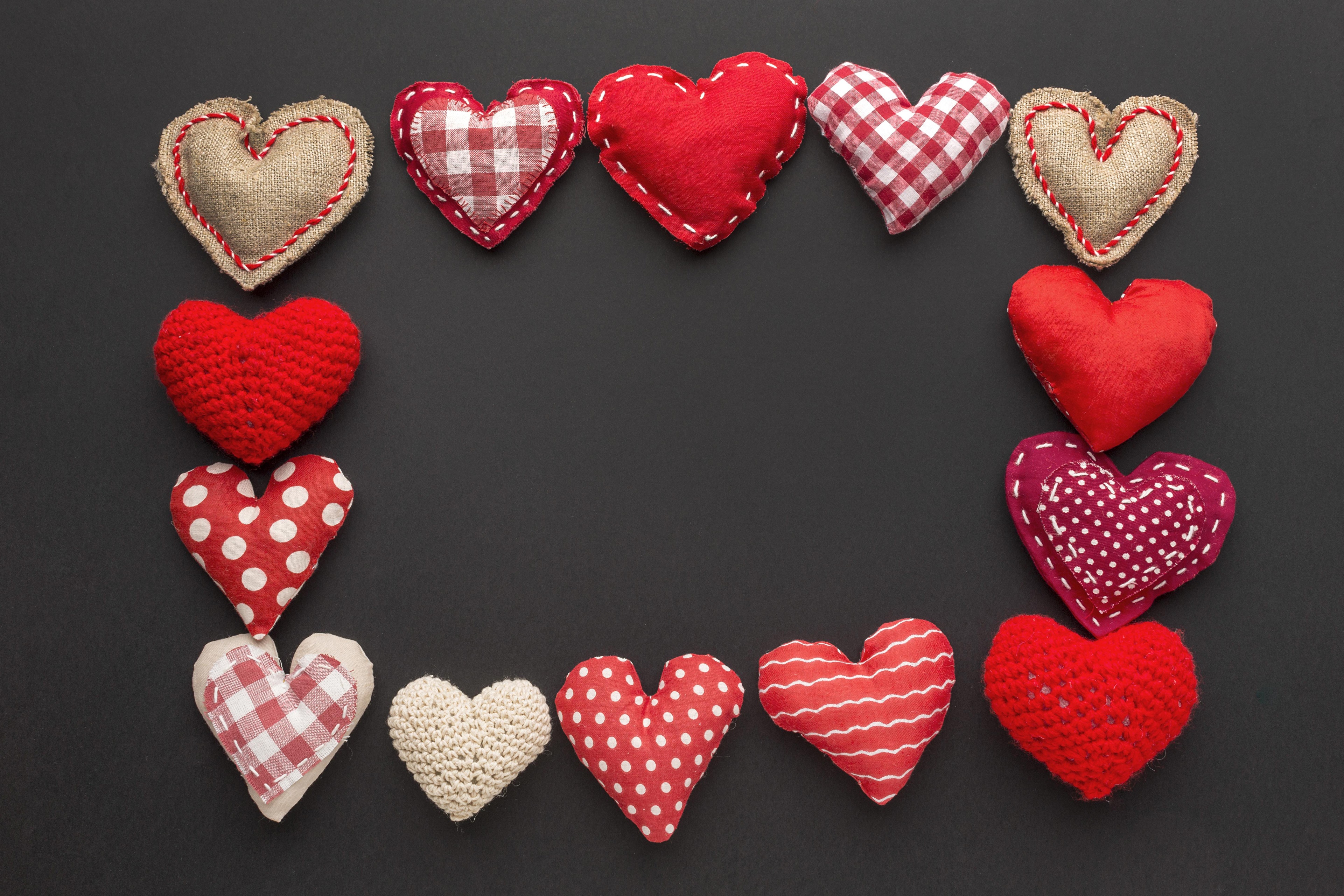 Valentine's Day Heart Decorations on Black Background HD Wallpaper