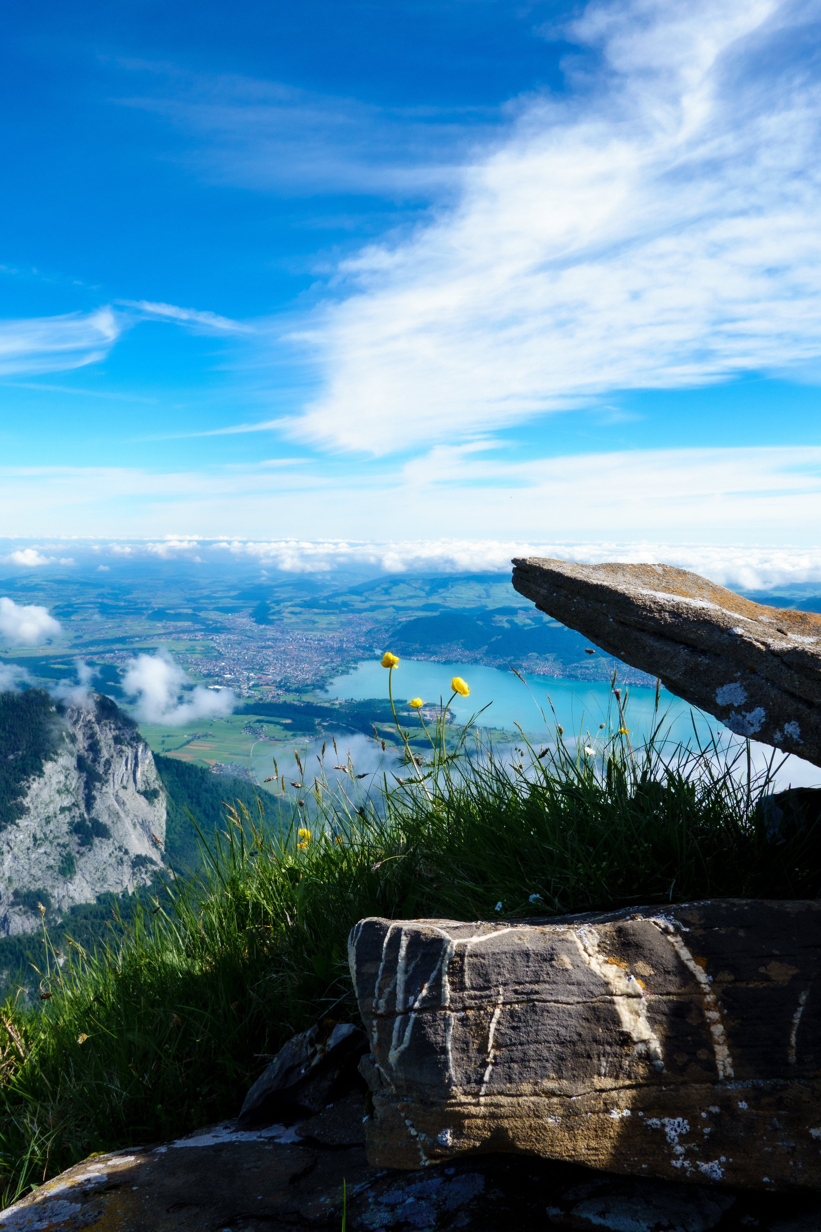 View from Niesen mountain overlooking Lake Thun, Switzerland HD Phone Wallpaper