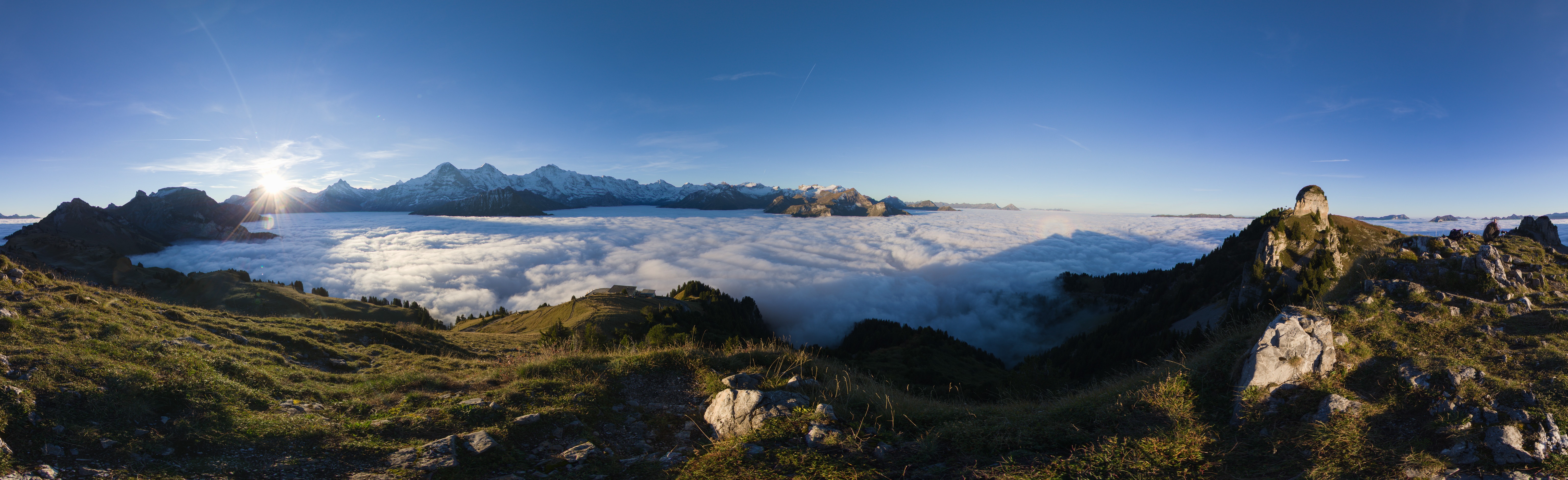 Panorama of Alps above clouds from Schynige Platte, Switzerland HD Wallpaper