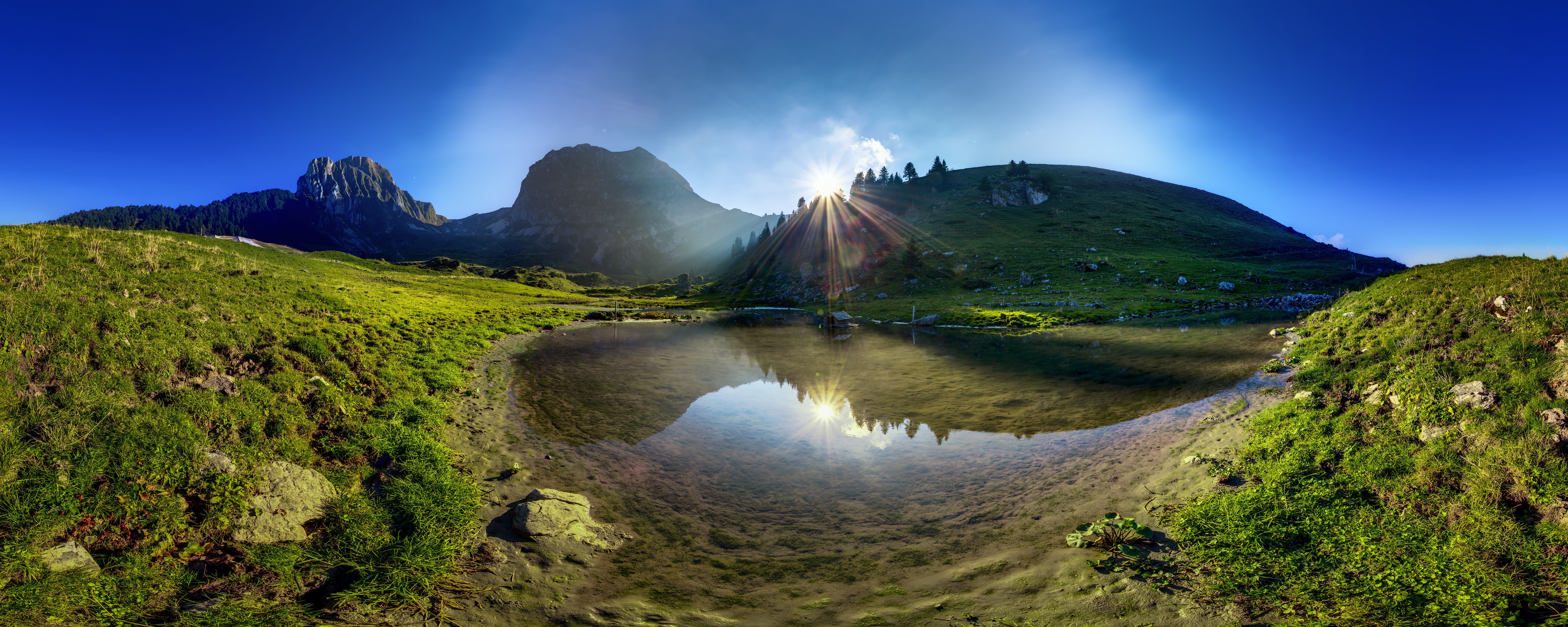 Gantrisch Mountains Lake Panorama in Switzerland Alps HD Wallpaper