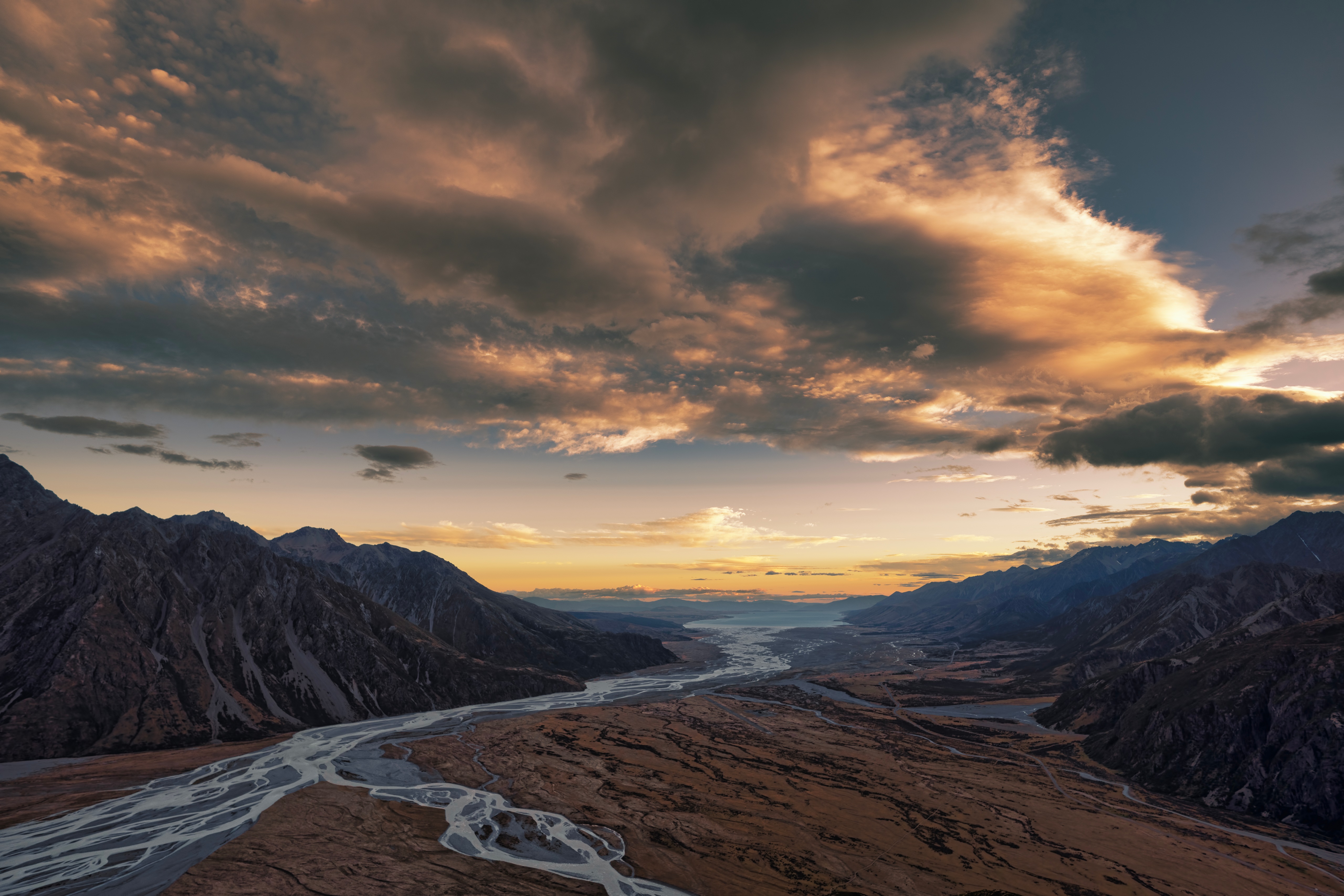 New Zealand Mountains and River at Sunset HD Wallpaper