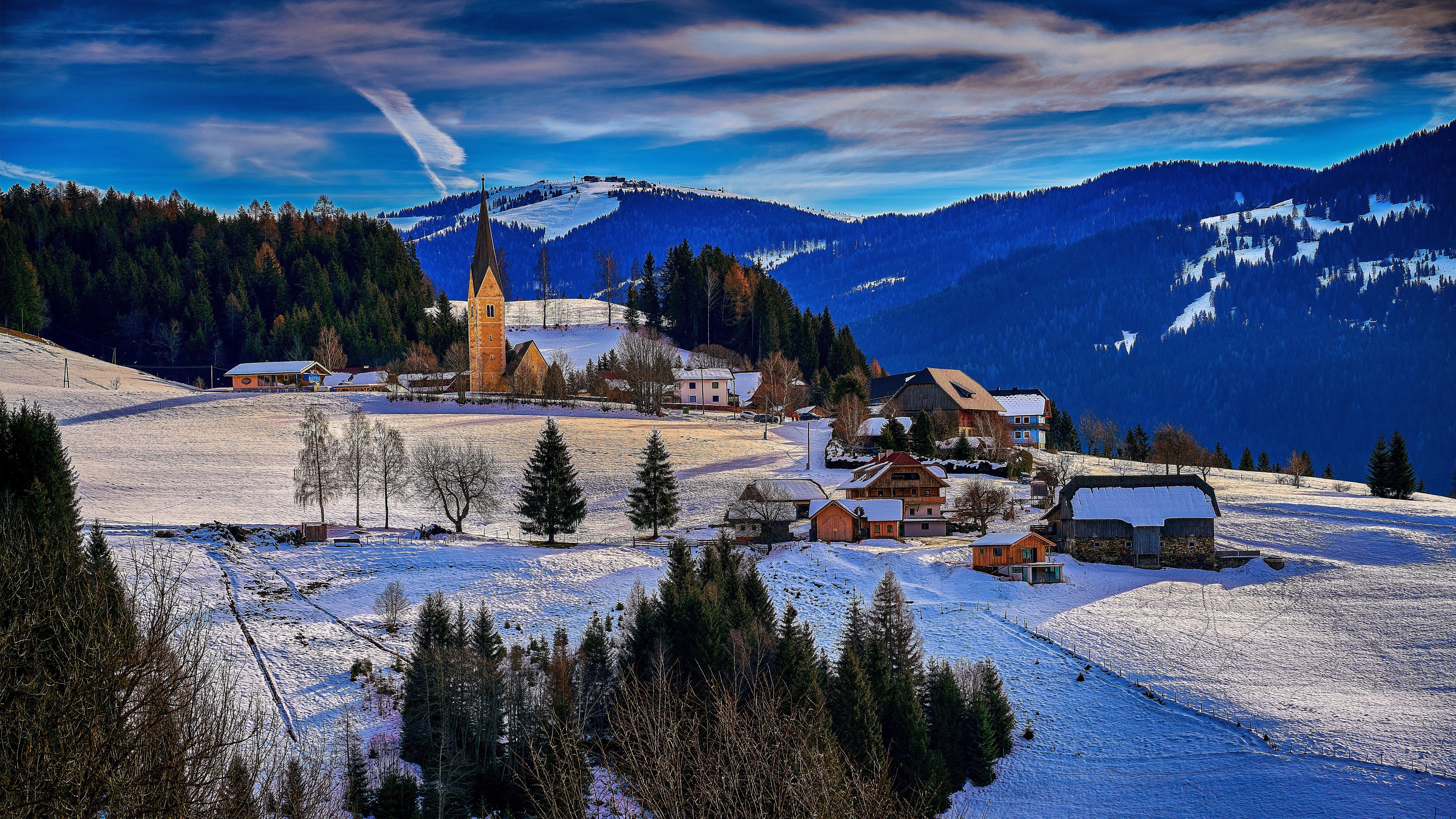 Winter Village in the Austrian Alps HD Wallpaper