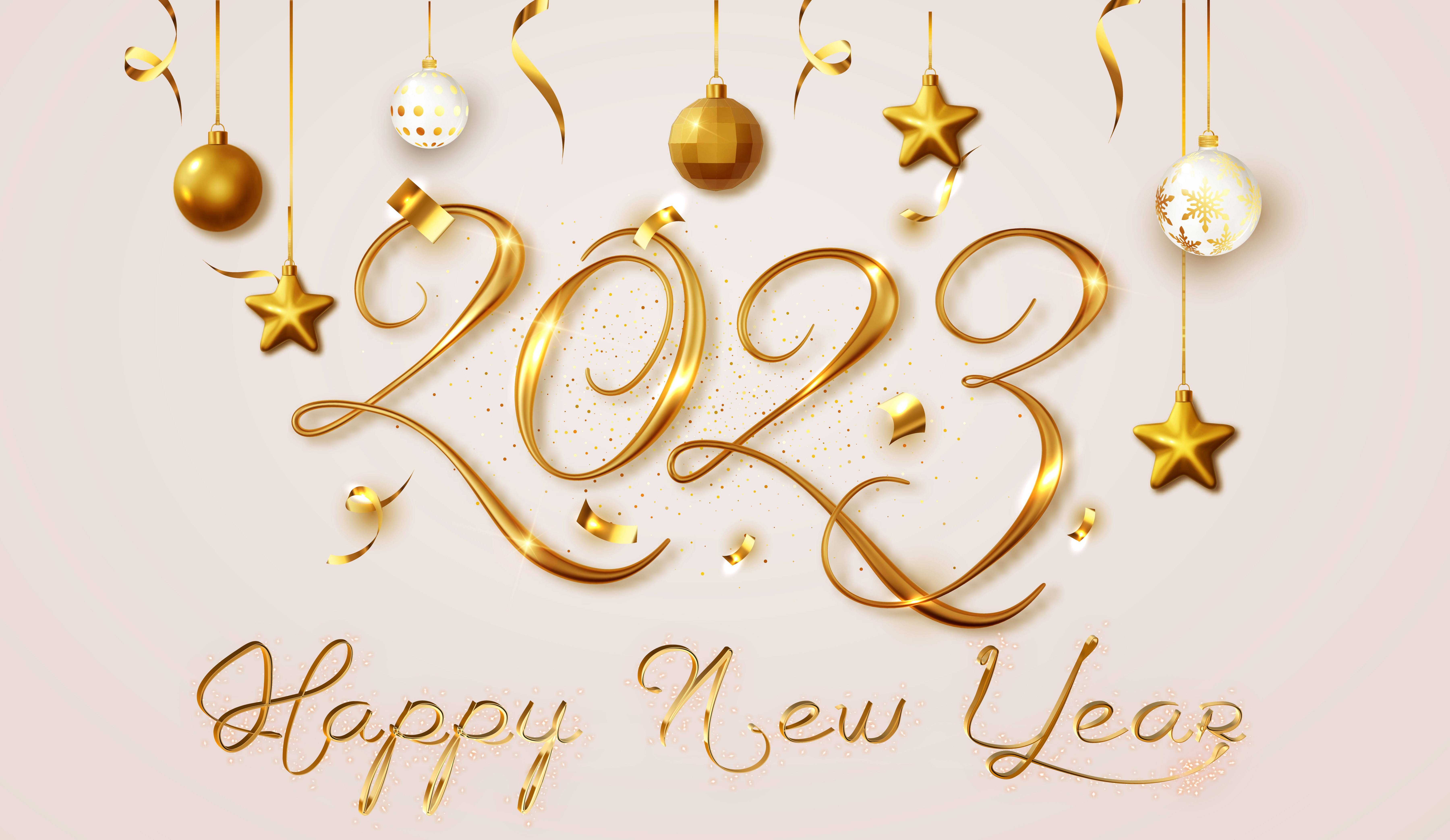 Happy New Year 2023 Golden Decorations HD Wallpaper
