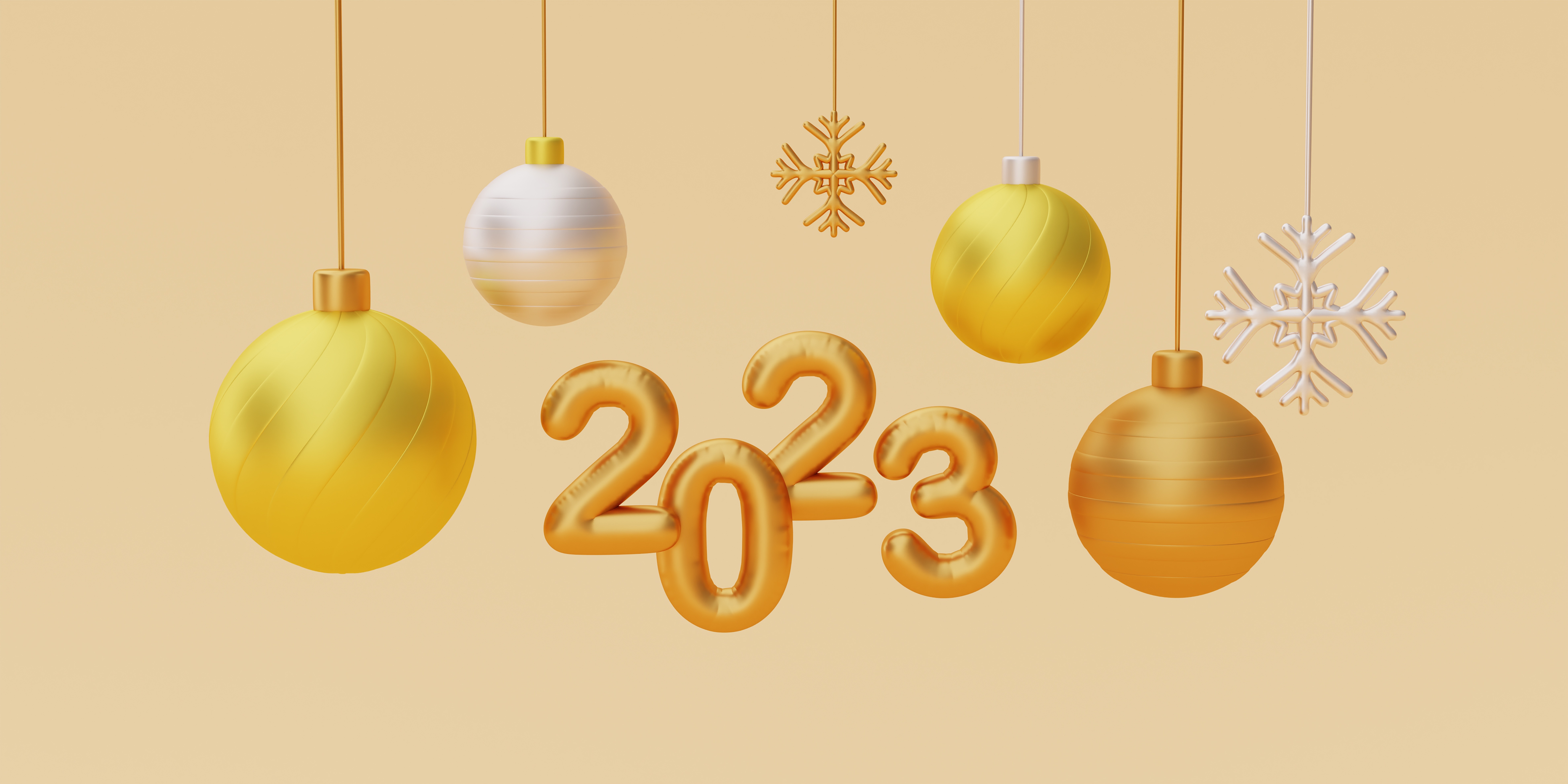2023 New Year's Eve Ornaments and Snowflakes HD Wallpaper