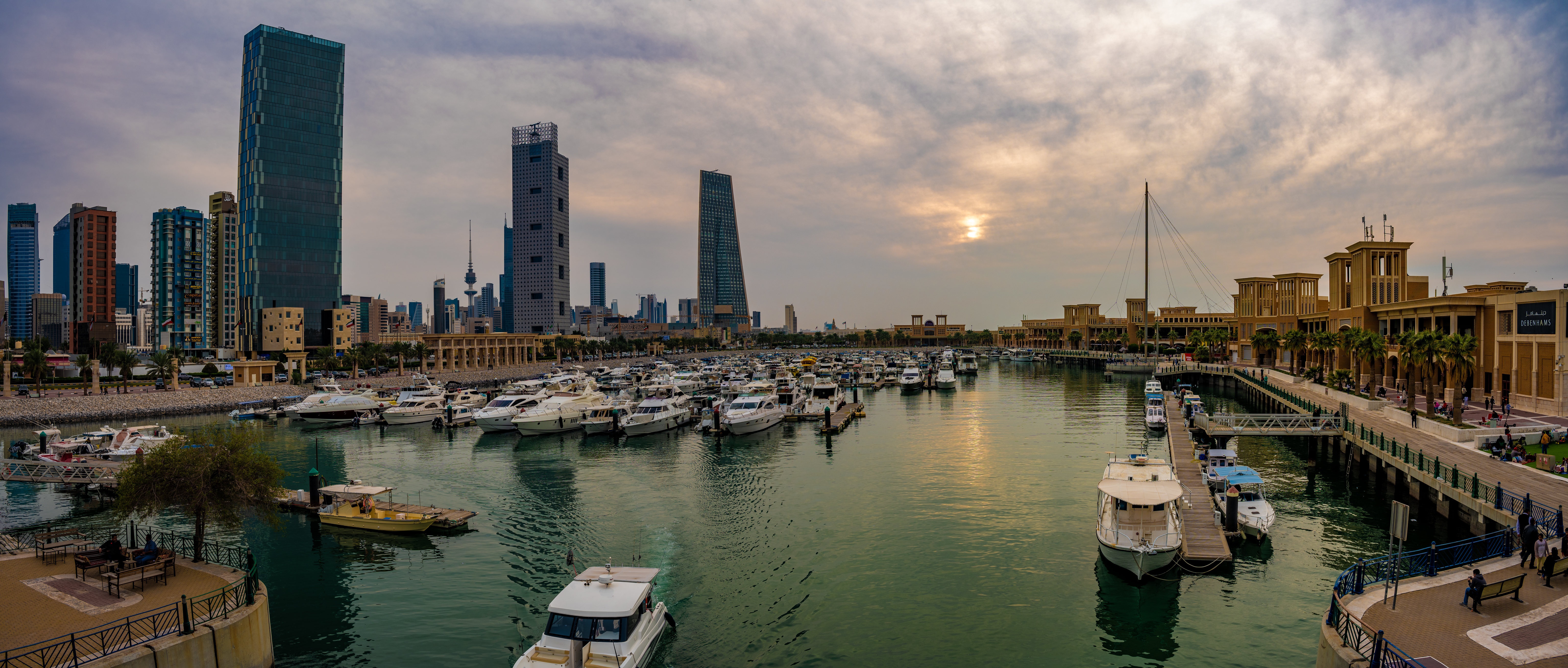 Souq Sharq Marina, Kuwait with Yachts and Skyscrapers HD Wallpaper