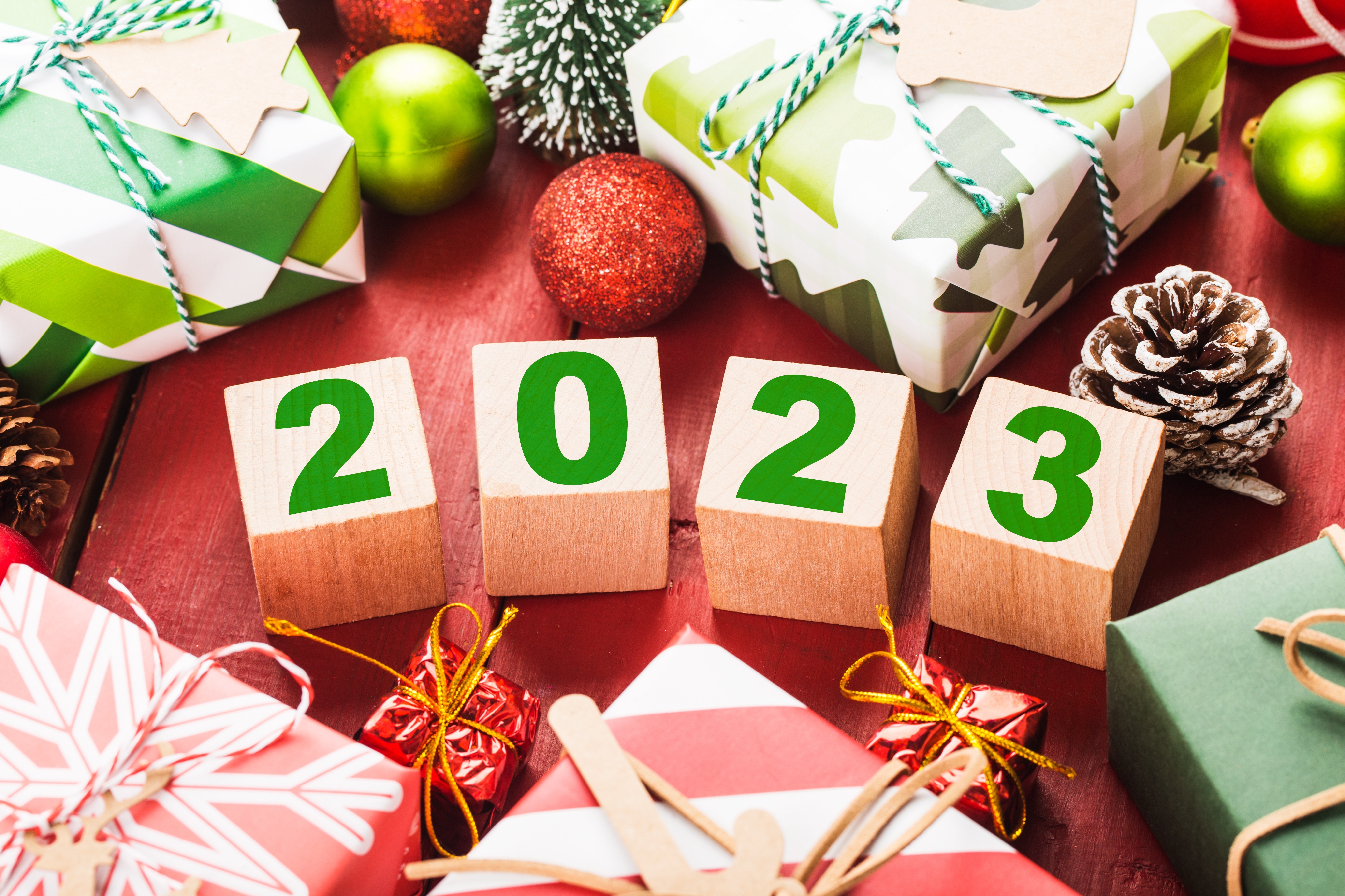 Christmas gifts and 2023 blocks HD Wallpaper