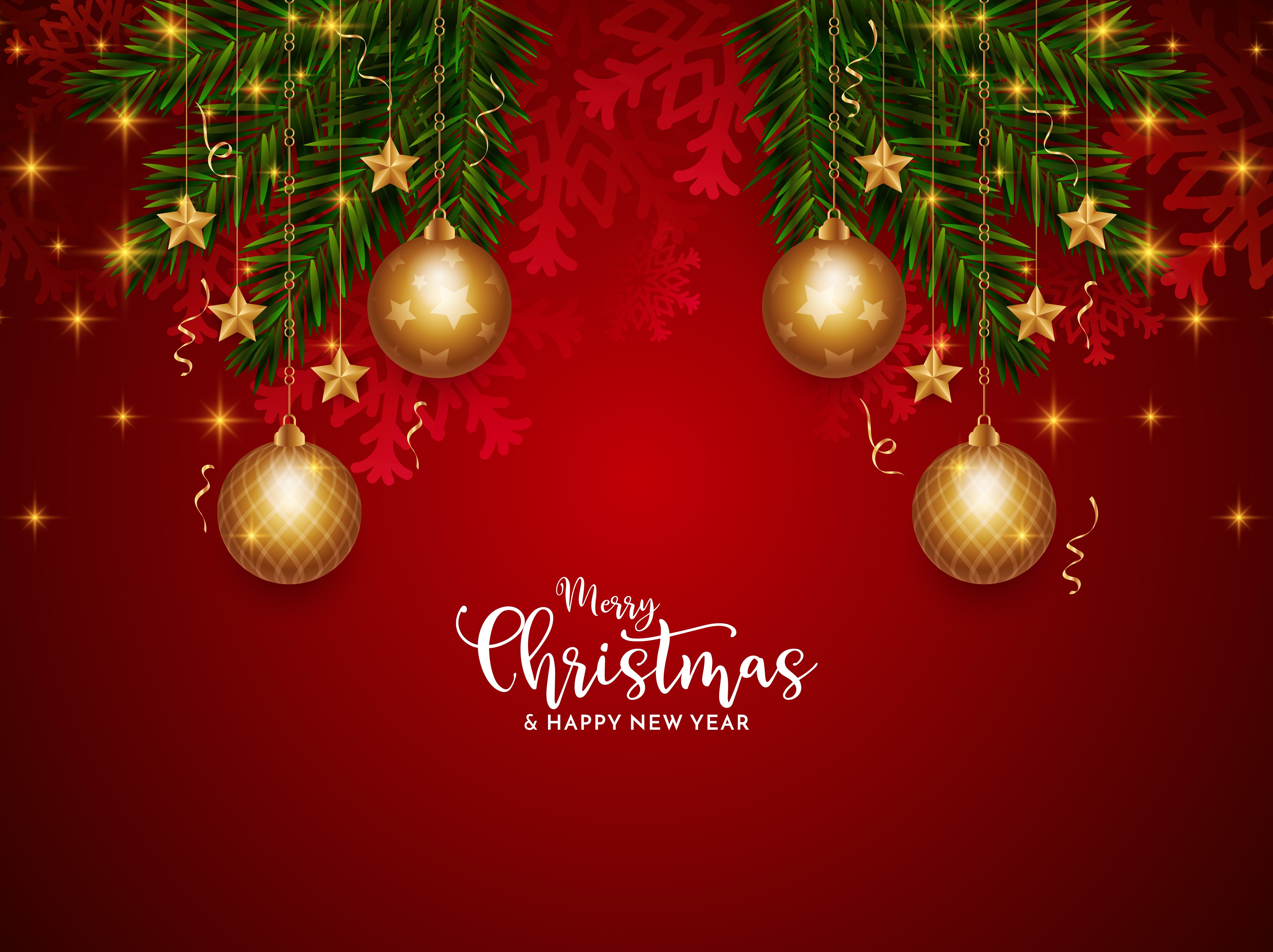 Christmas and New Year Greeting with Ornaments HD Wallpaper